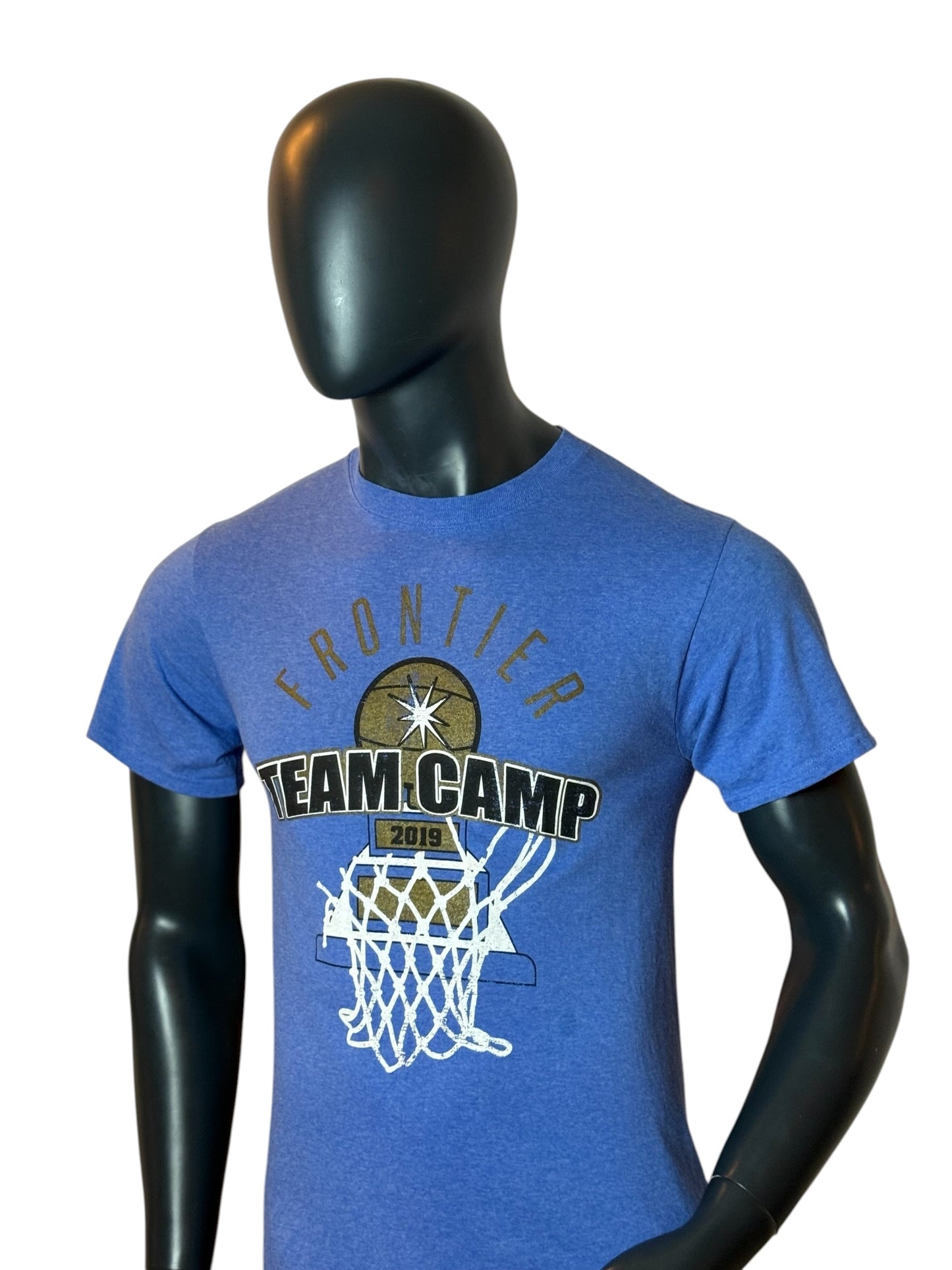 Vintage Frontier Team Camp Basketball T Shirt Blue Size S Retro College Style