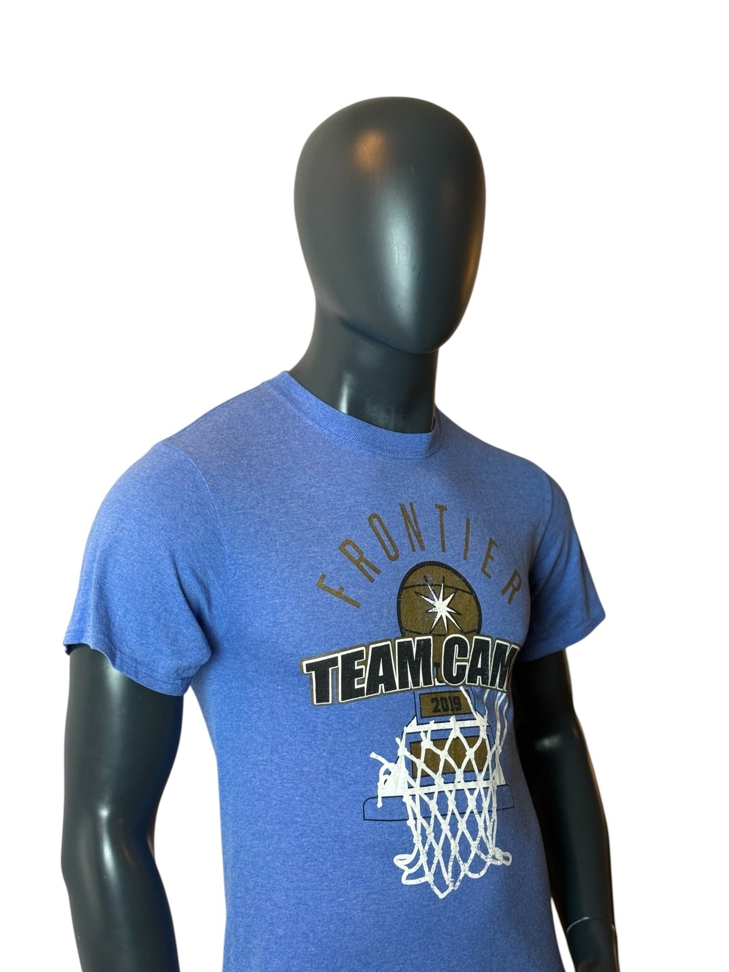 Vintage Frontier Team Camp Basketball T Shirt Blue Size S Retro College Style