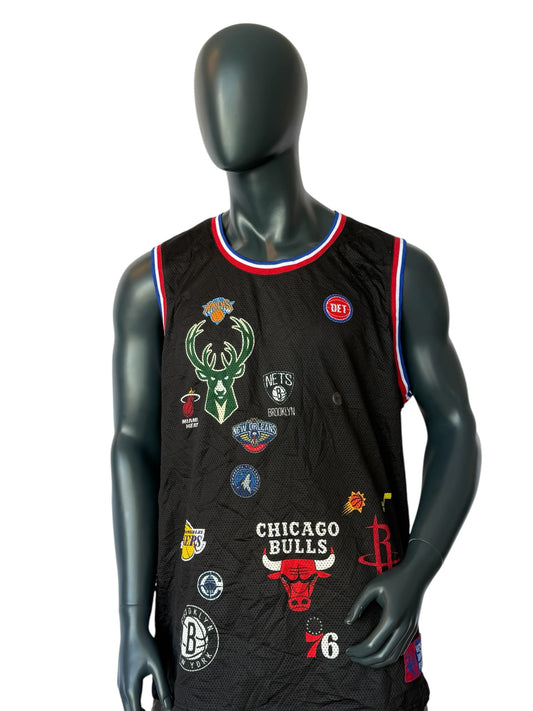 Vintage NBA All Teams Jersey Multi Logo Basketball Tank Top Retro Streetwear Black Size XXL
