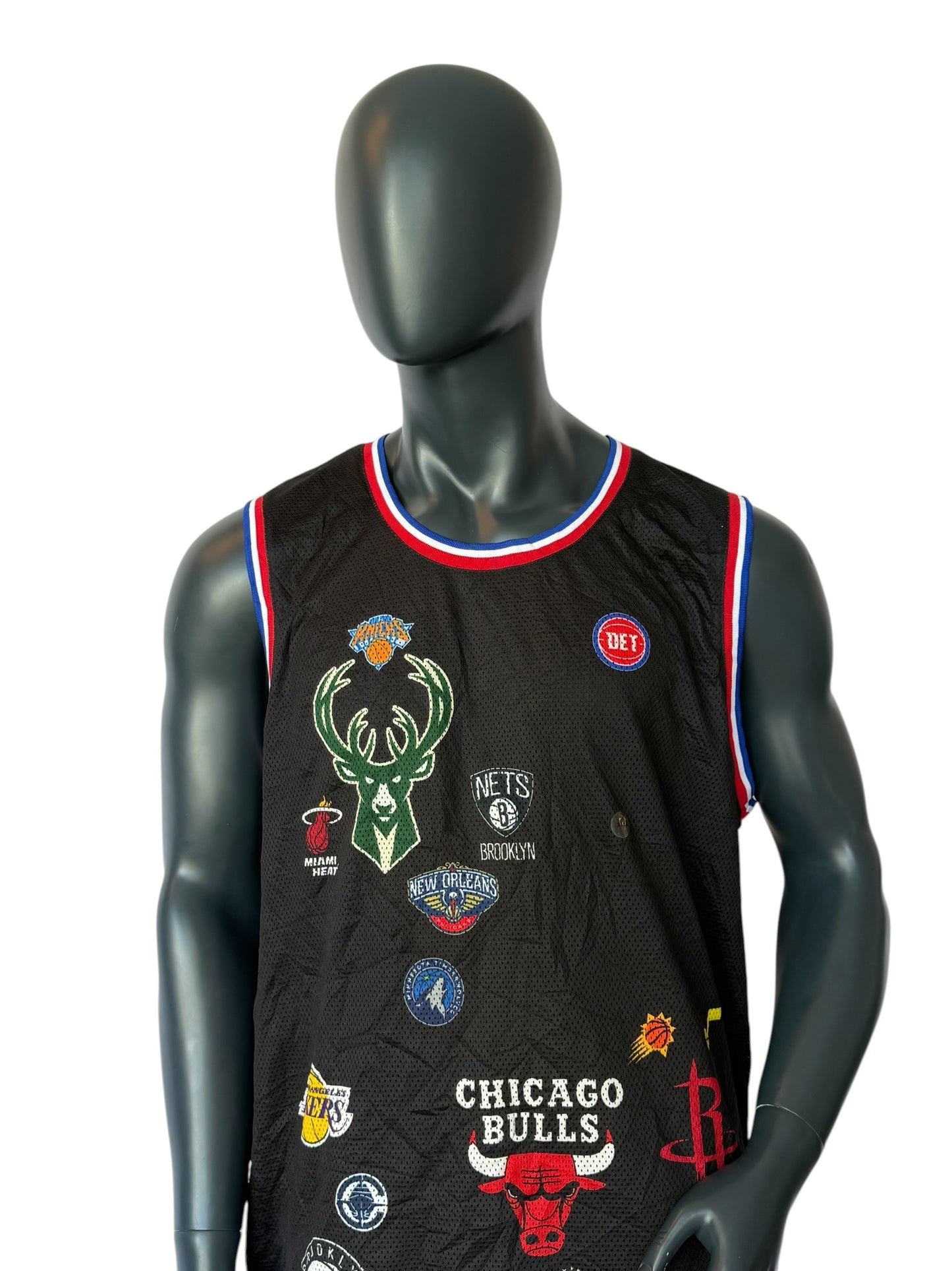 Vintage NBA All Teams Jersey Multi Logo Basketball Tank Top Retro Streetwear Black Size XXL