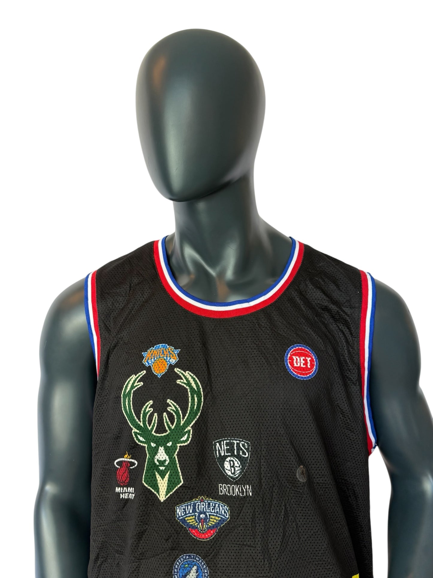 Vintage NBA All Teams Jersey Multi Logo Basketball Tank Top Retro Streetwear Black Size XXL