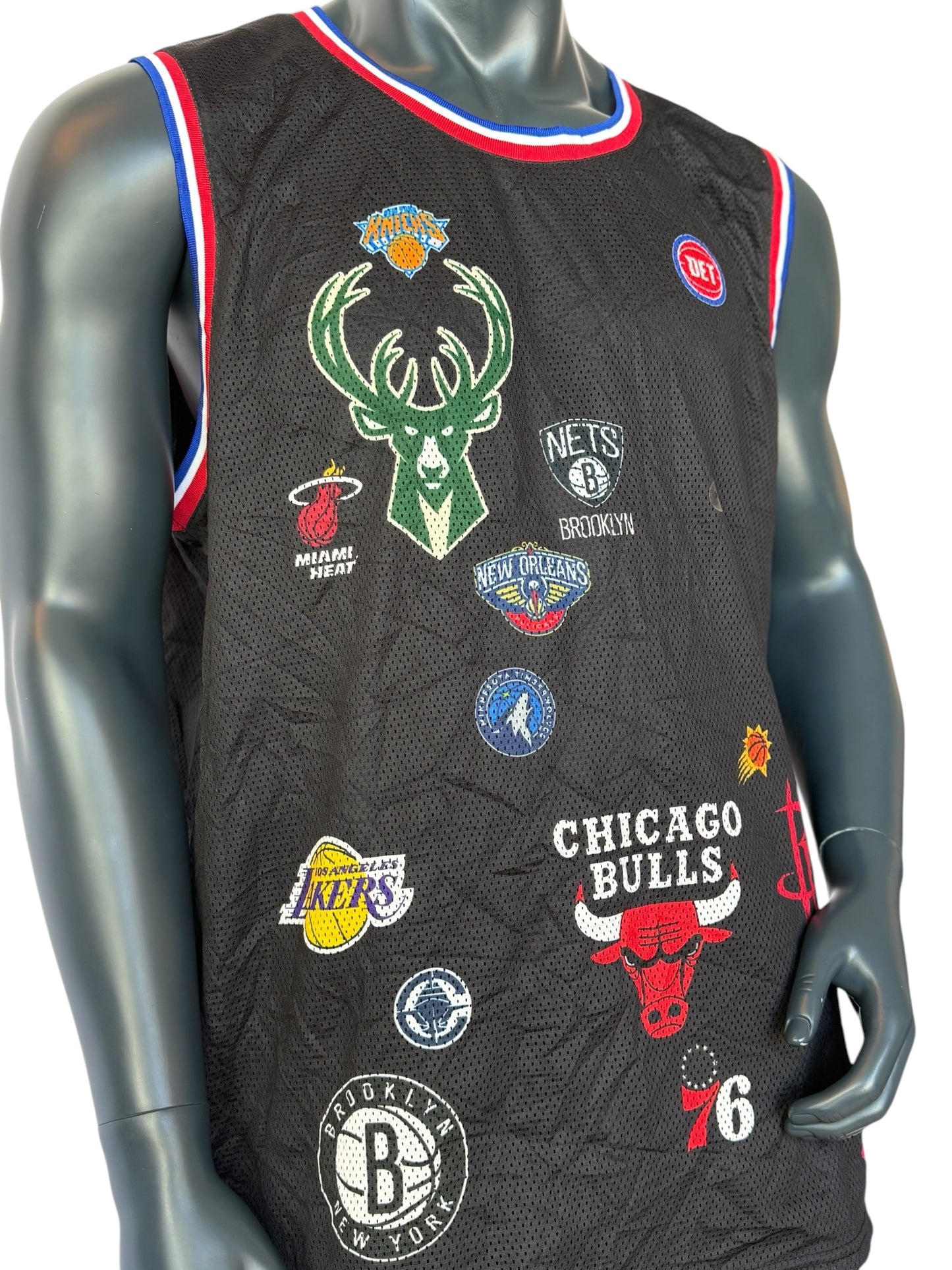 Vintage NBA All Teams Jersey Multi Logo Basketball Tank Top Retro Streetwear Black Size XXL