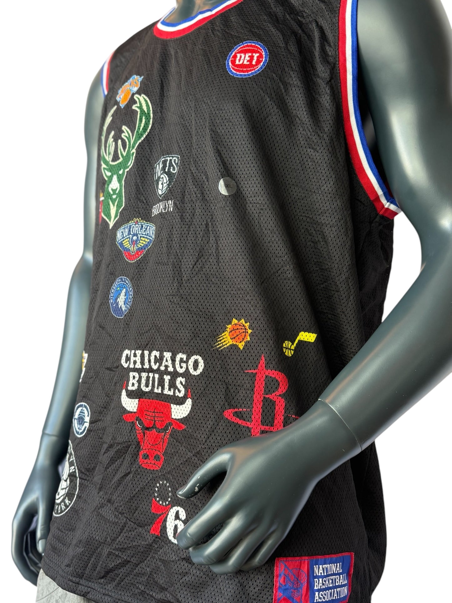 Vintage NBA All Teams Jersey Multi Logo Basketball Tank Top Retro Streetwear Black Size XXL