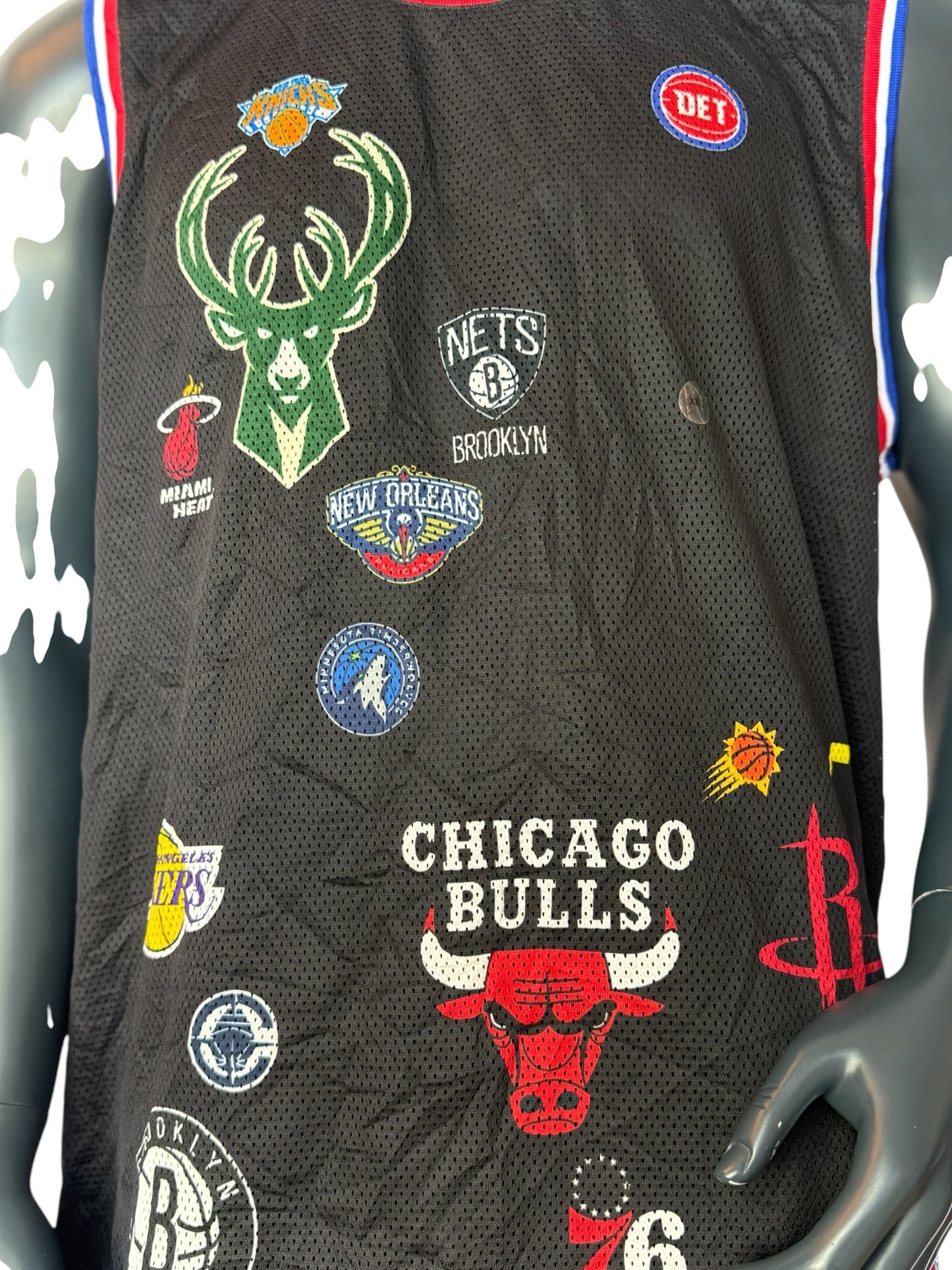Vintage NBA All Teams Jersey Multi Logo Basketball Tank Top Retro Streetwear Black Size XXL