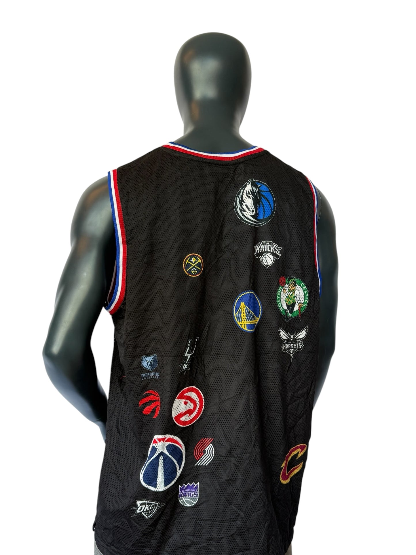 Vintage NBA All Teams Jersey Multi Logo Basketball Tank Top Retro Streetwear Black Size XXL
