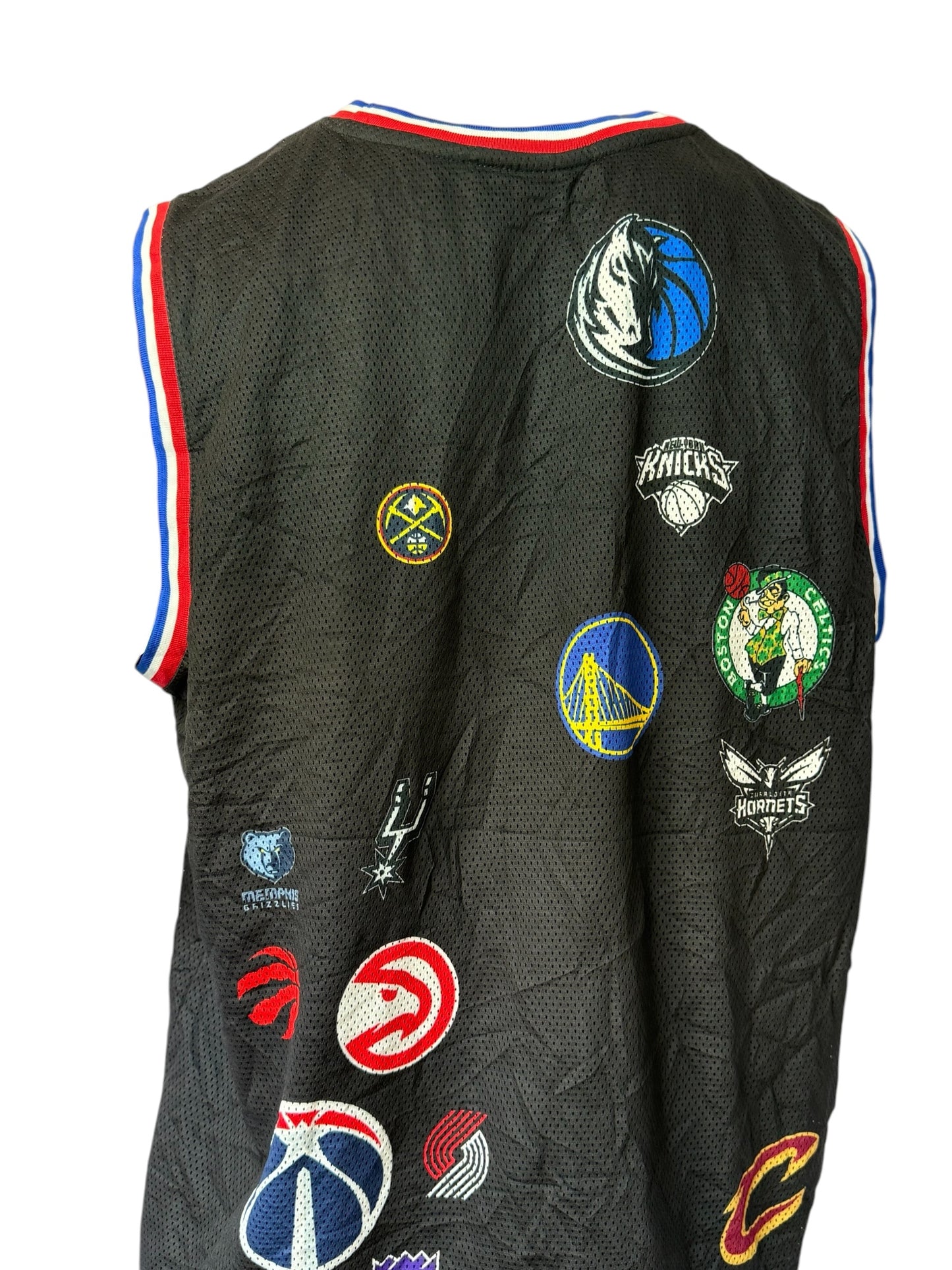 Vintage NBA All Teams Jersey Multi Logo Basketball Tank Top Retro Streetwear Black Size XXL