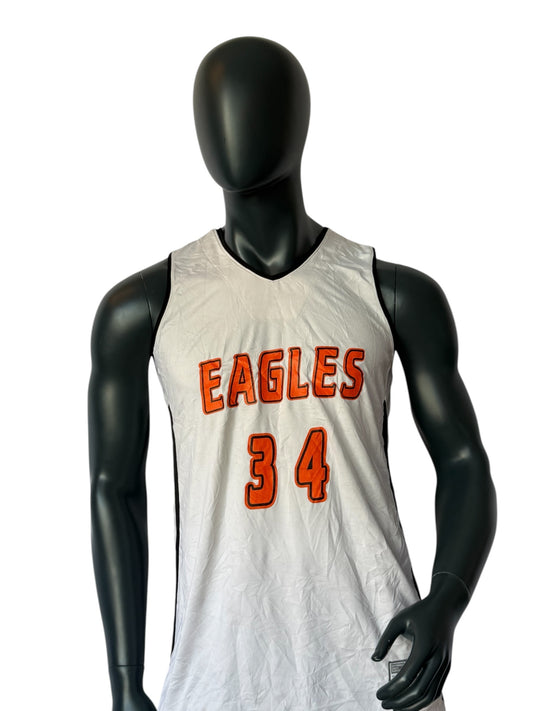 Vintage Eagles Basketball Jersey, Retro Sport Tank Top, Nummer 34, Weiß Orange, College Style, Unisex, Streetwear, Rare Piece, Size L