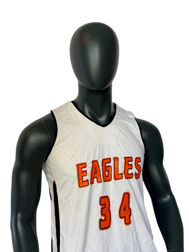 Vintage Eagles Basketball Jersey, Retro Sport Tank Top, Nummer 34, Weiß Orange, College Style, Unisex, Streetwear, Rare Piece, Size L
