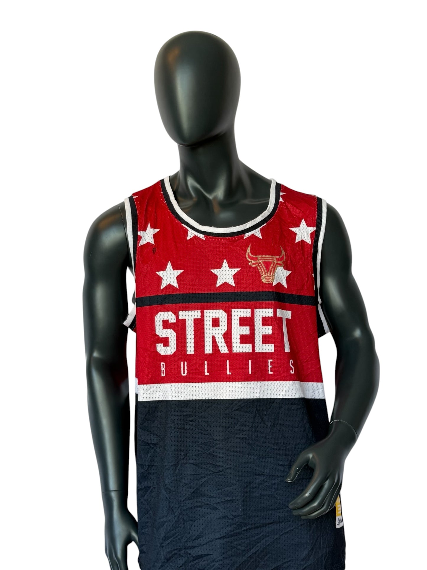 Vintage Street Bullies Basketball Jersey Retro Chicago Bulls Style Red Black Stars Size XXL