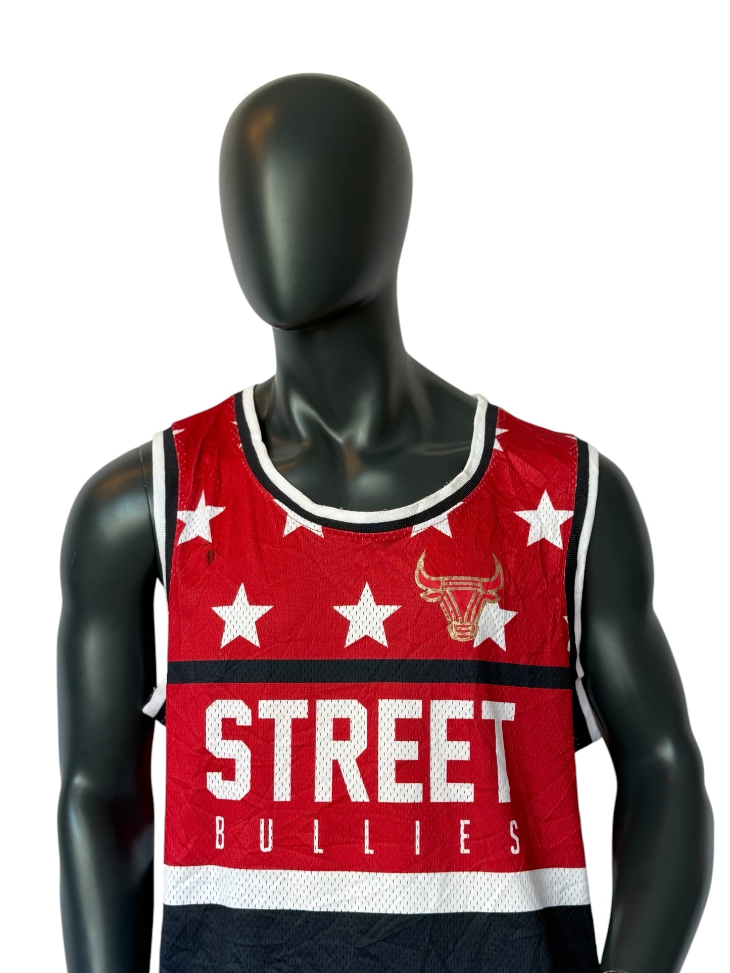 Vintage Street Bullies Basketball Jersey Retro Chicago Bulls Style Red Black Stars Size XXL