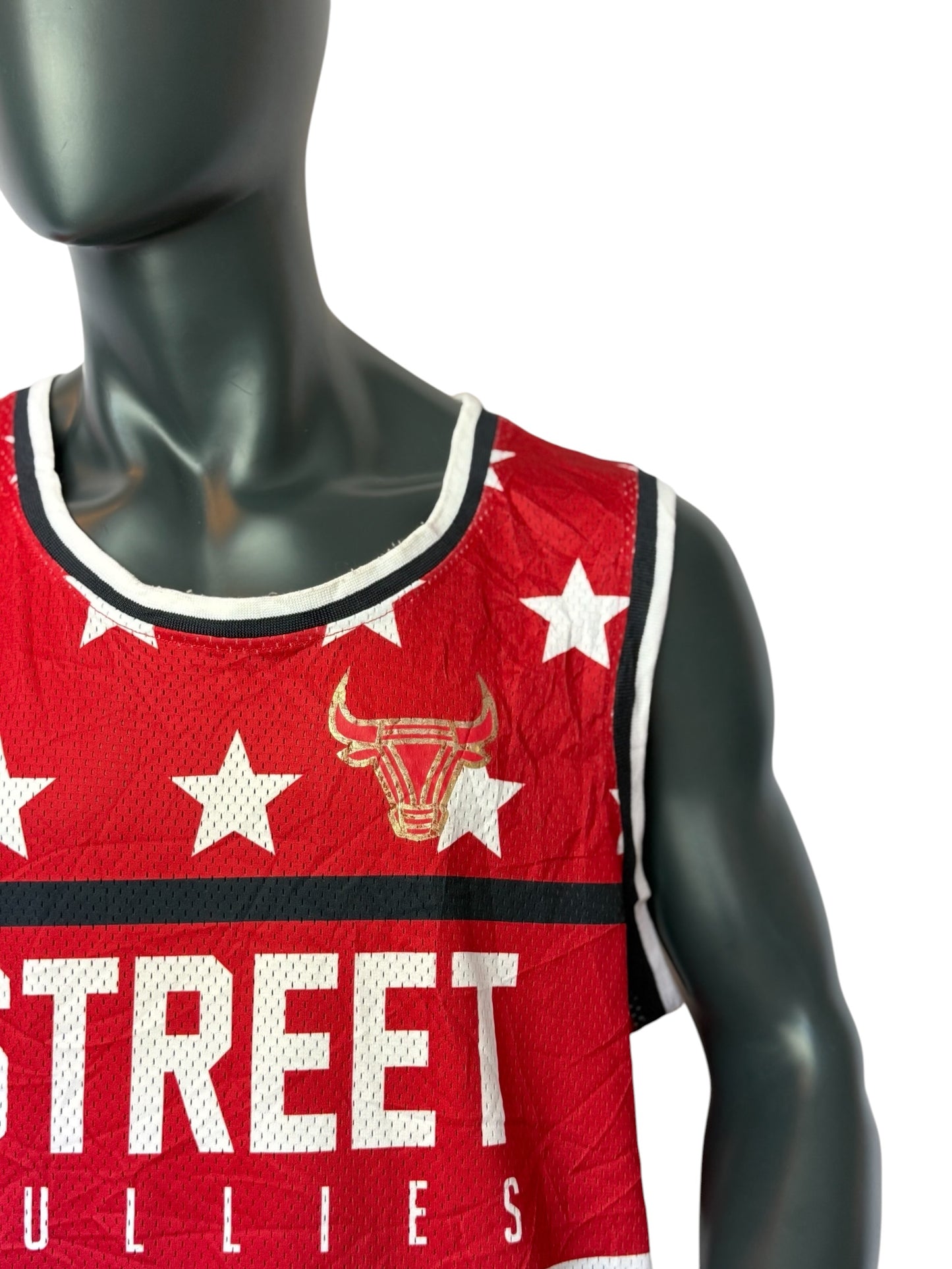 Vintage Street Bullies Basketball Jersey Retro Chicago Bulls Style Red Black Stars Size XXL
