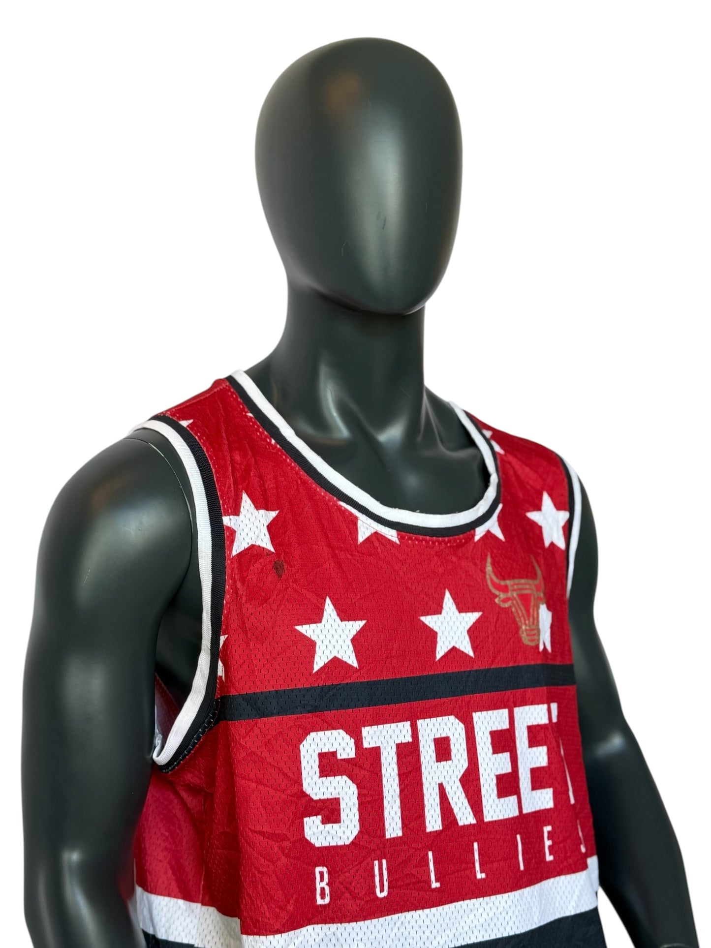 Vintage Street Bullies Basketball Jersey Retro Chicago Bulls Style Red Black Stars Size XXL