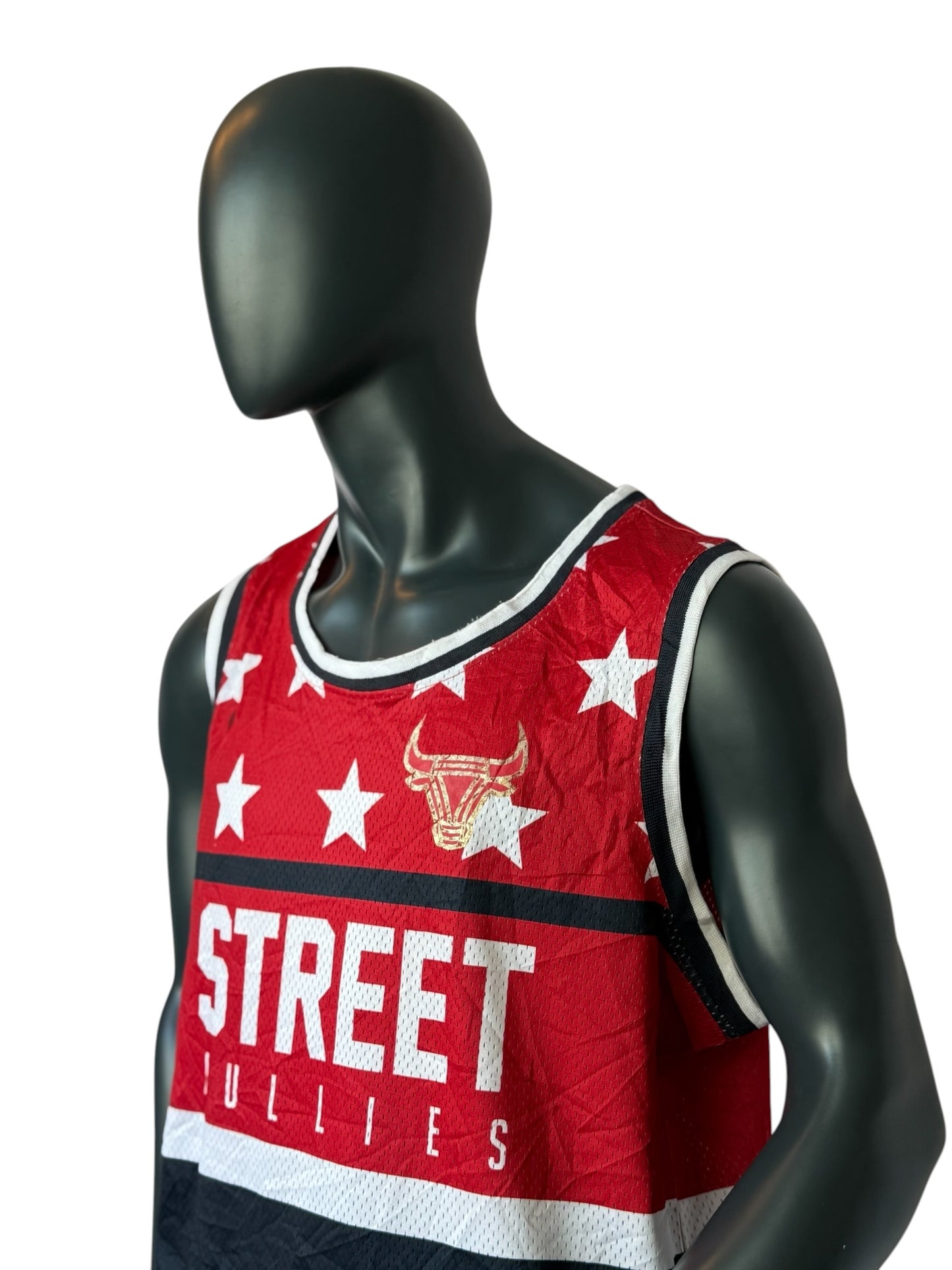 Vintage Street Bullies Basketball Jersey Retro Chicago Bulls Style Red Black Stars Size XXL