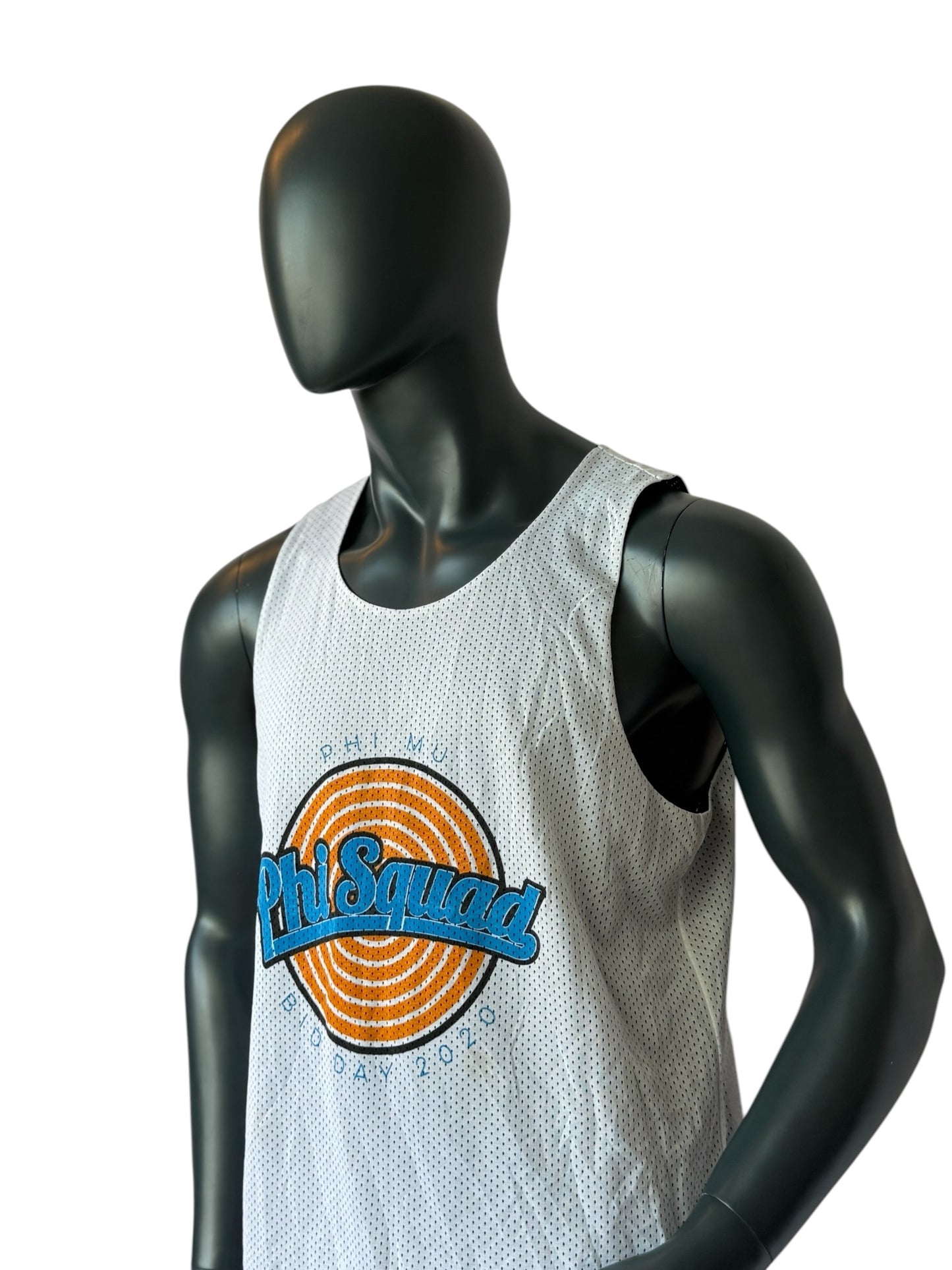 Vintage Phi Squad Basketball Jersey Retro Graphic Mesh White Streetwear Size M