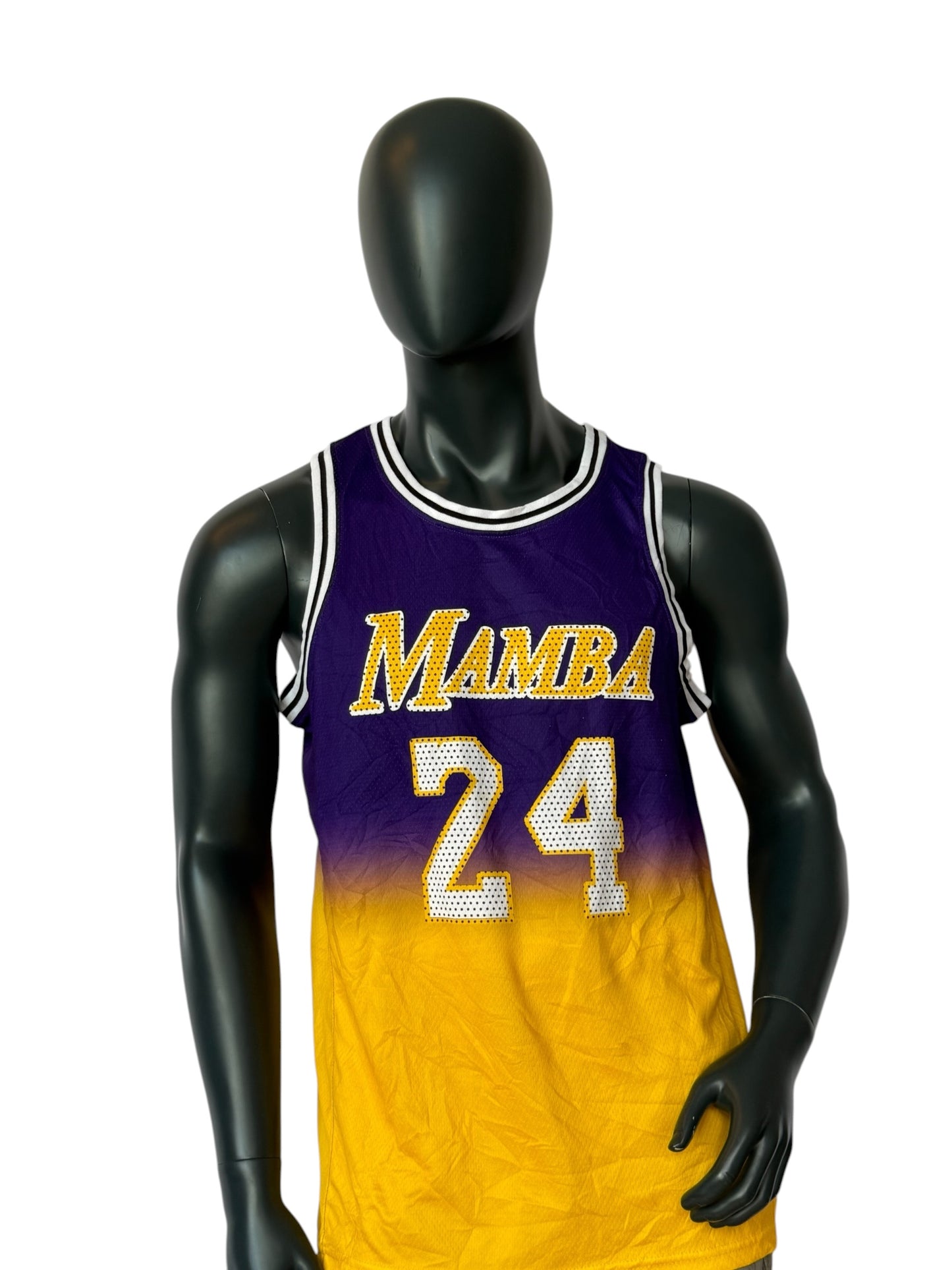 Vintage Mamba 24 Basketball Jersey Gradient Purple Yellow Retro NBA Style Size L