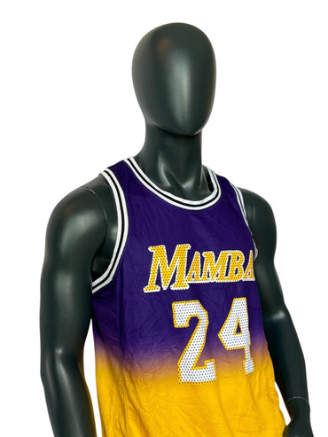 Vintage Mamba 24 Basketball Jersey Gradient Purple Yellow Retro NBA Style Size L