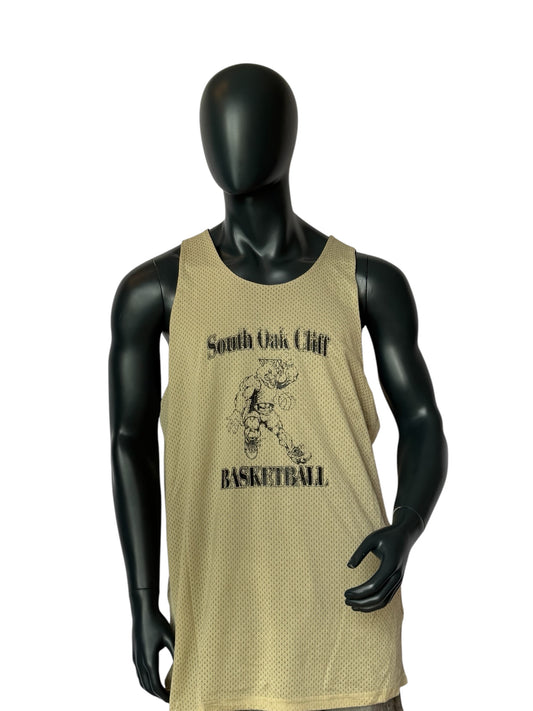 Vintage South Oak Cliff Basketball Jersey Beige Retro Mesh Tank 34 Size XL