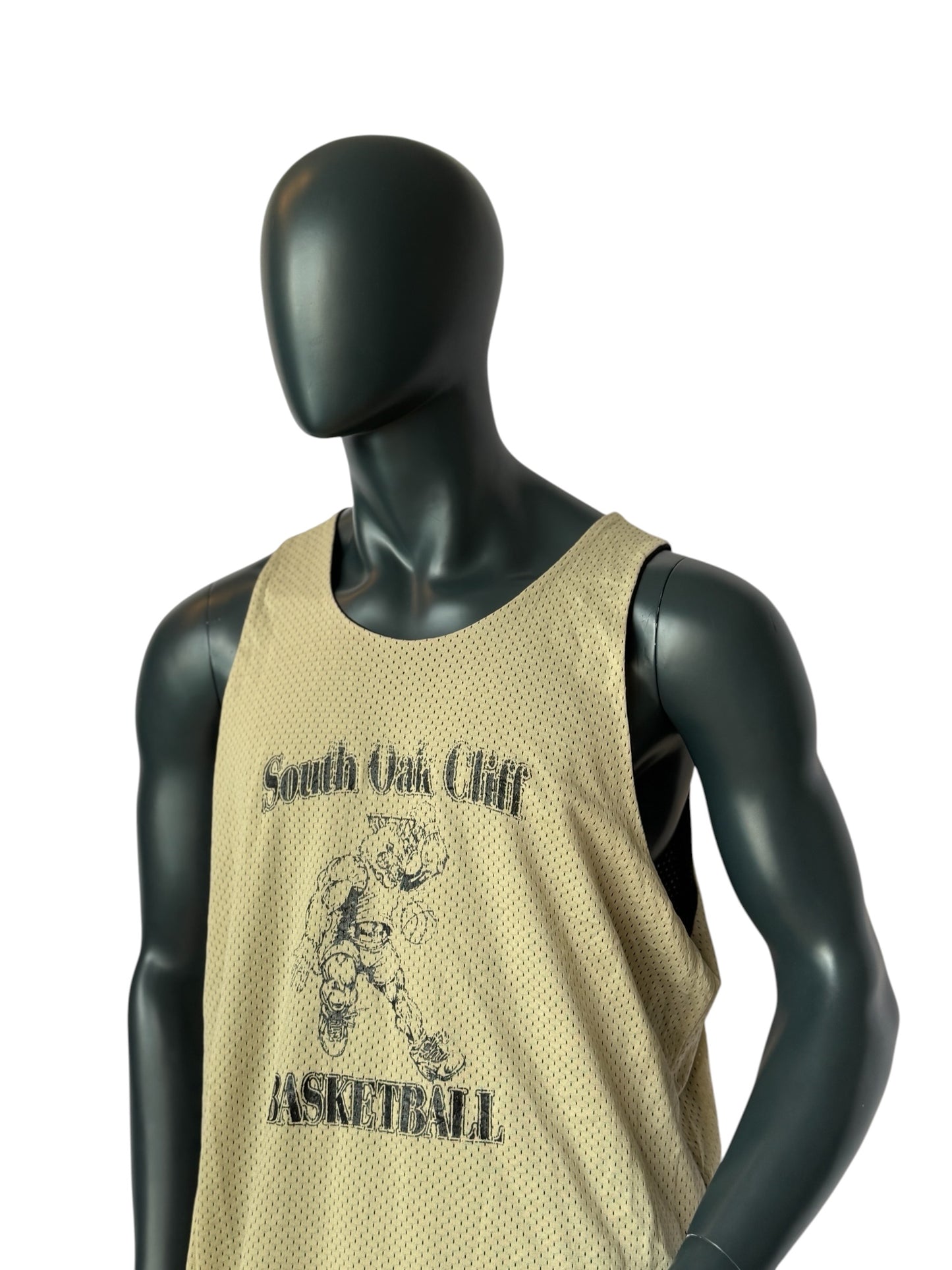 Vintage South Oak Cliff Basketball Jersey Beige Retro Mesh Tank 34 Size XL