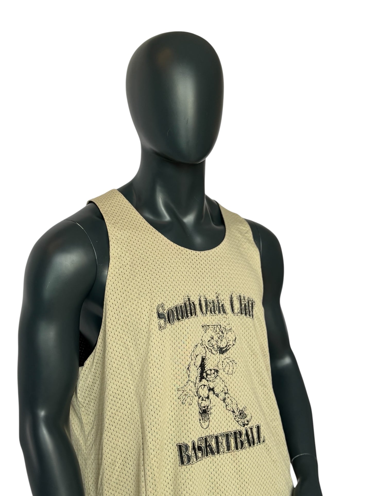 Vintage South Oak Cliff Basketball Jersey Beige Retro Mesh Tank 34 Size XL