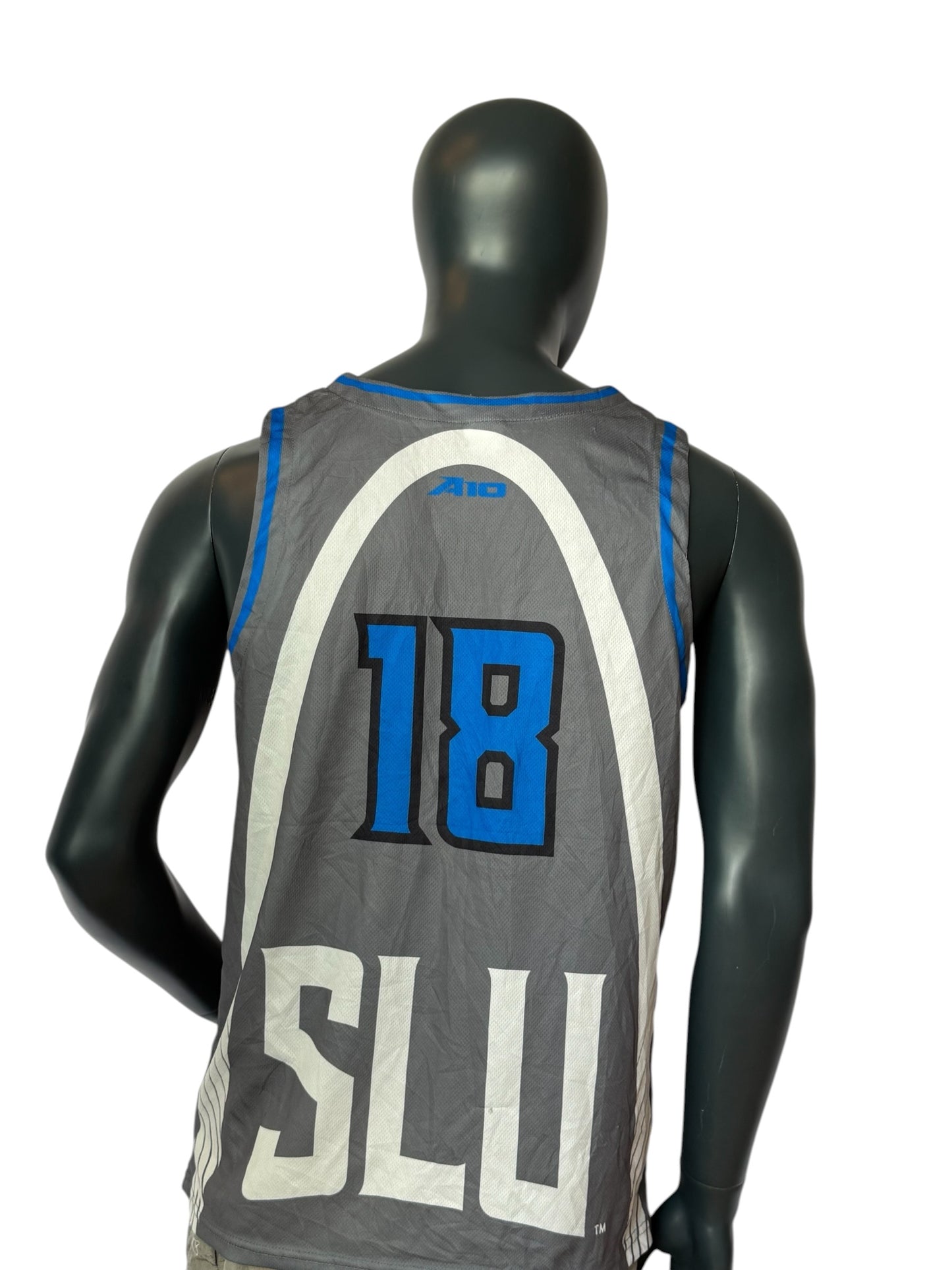 Vintage Basketball Jersey Grau Blau Number 18 SLU Jersey Retro Streetwear Mesh Tank Unisex Size L