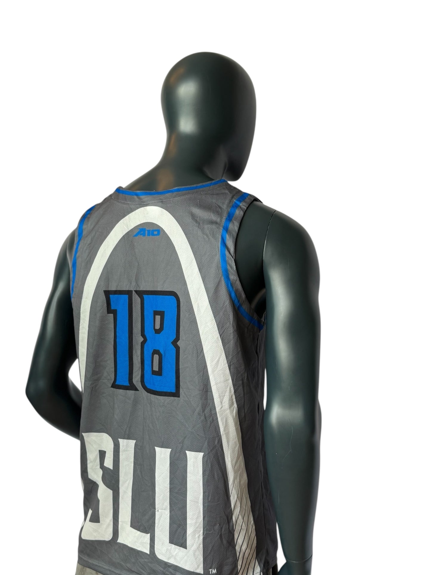 Vintage Basketball Jersey Grau Blau Number 18 SLU Jersey Retro Streetwear Mesh Tank Unisex Size L