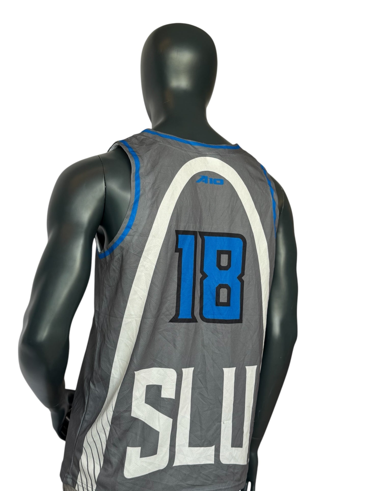 Vintage Basketball Jersey Grau Blau Number 18 SLU Jersey Retro Streetwear Mesh Tank Unisex Size L