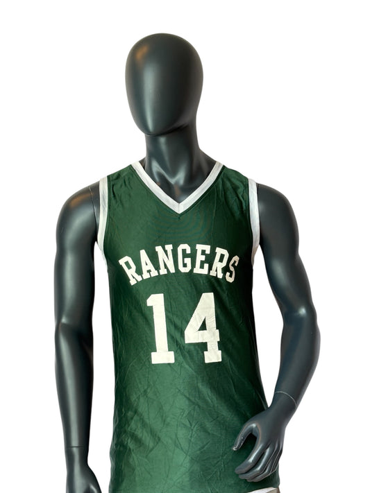 Vintage Rangers Basketball Jersey Grün Weiß Reversible 2in1 Number 14