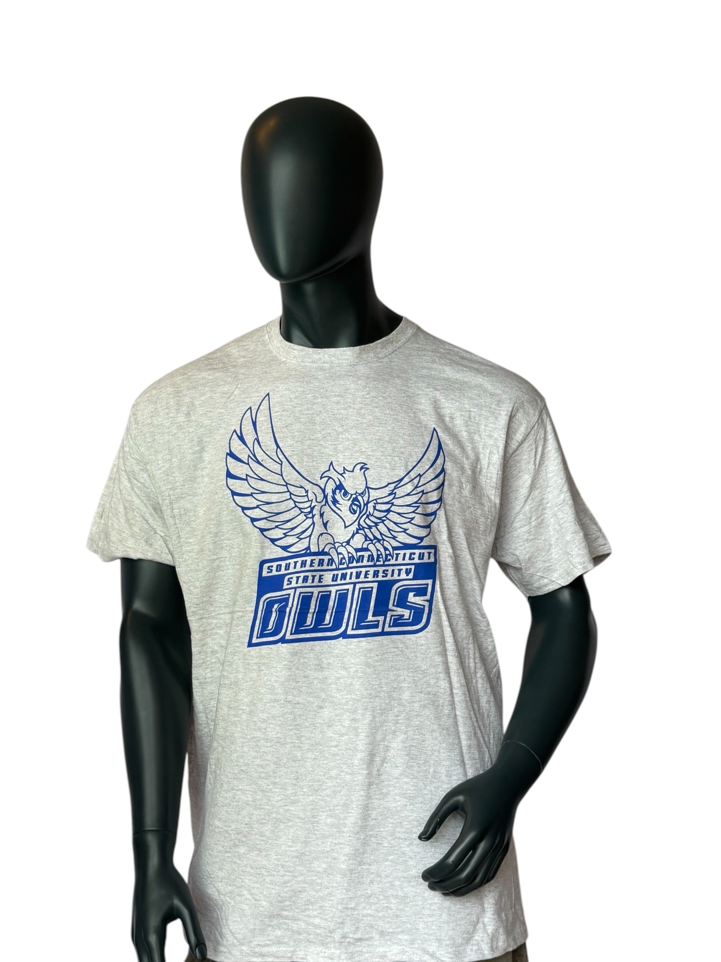 Vintage Southern Connecticut State University OWLS T-Shirt Grau College Print Retro Streetwear Unisex Size XL