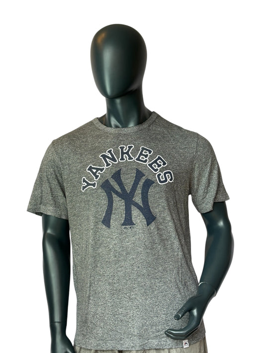 Vintage New York Yankees T-Shirt Grau Meliert MLB Logo Print Baseball