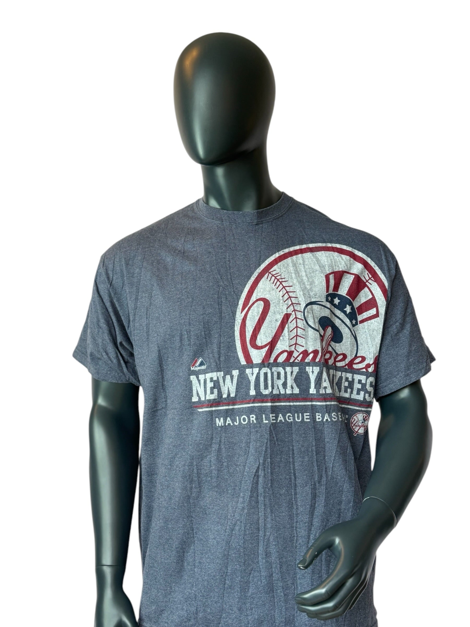 Vintage New York Yankees T-Shirt Grau MLB Majestic Logo Big Print