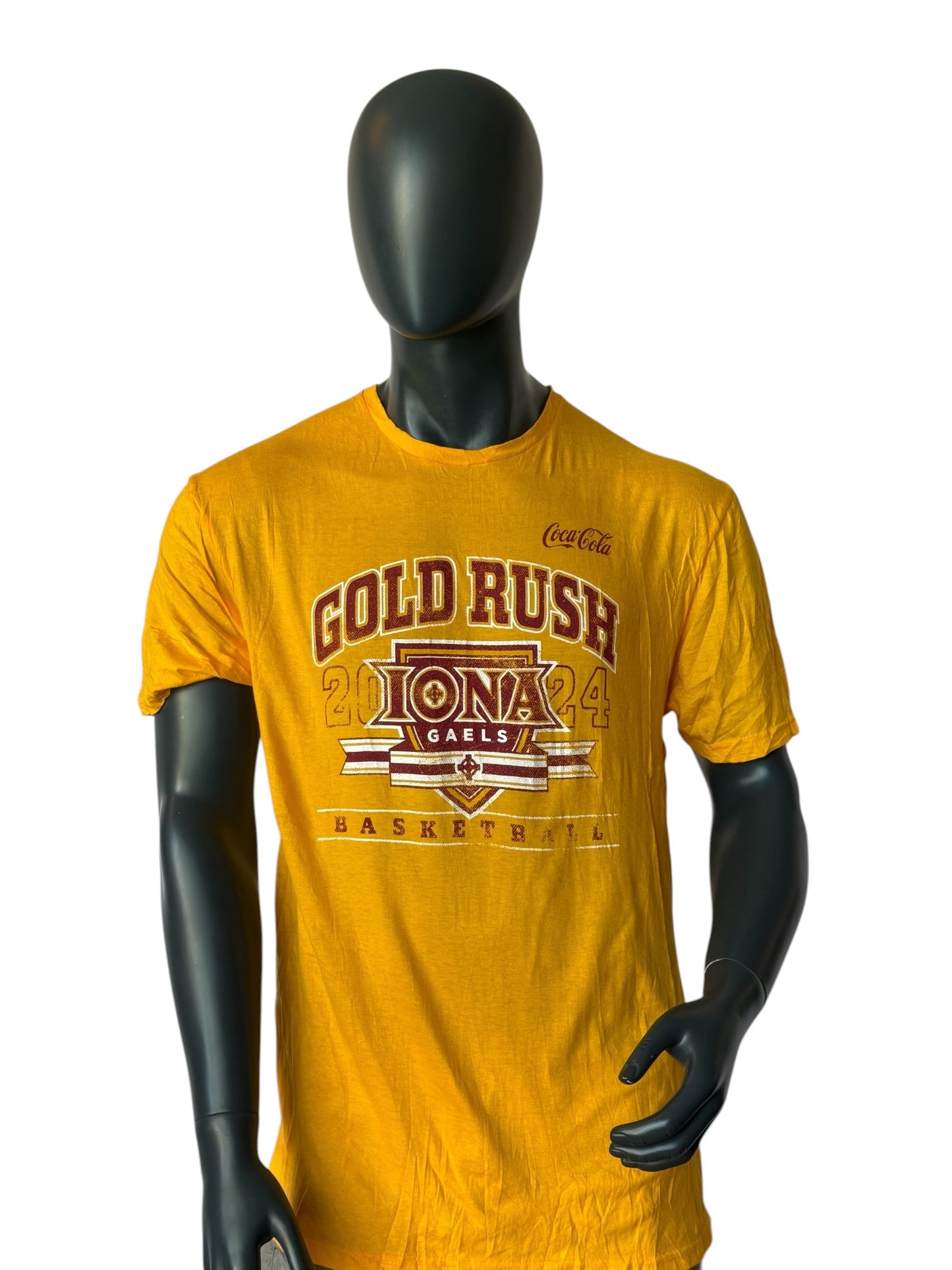 Vintage Coca Cola Iona Gaels Gold Rush Basketball T Shirt Gelb NCAA Size L