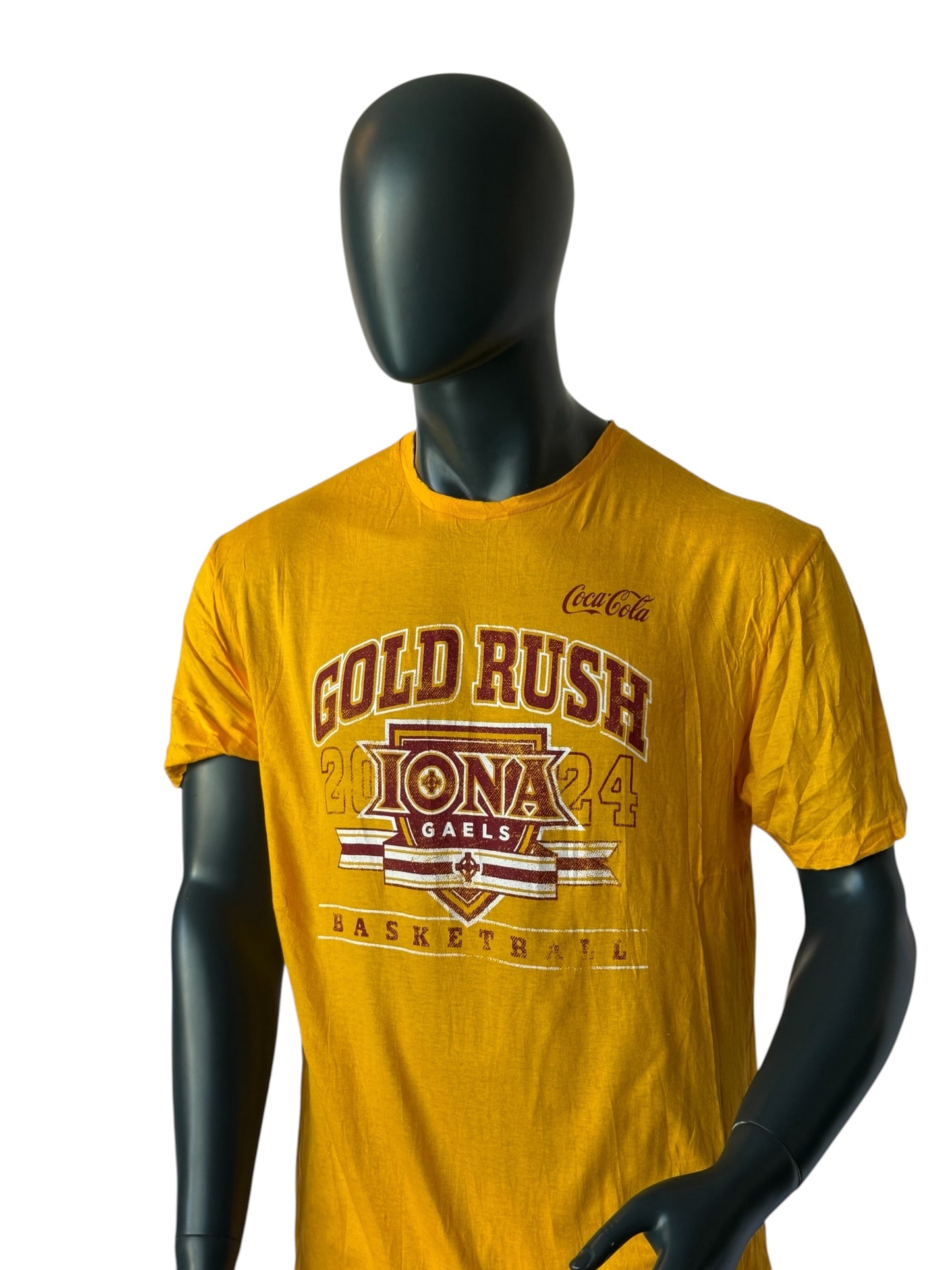 Vintage Coca Cola Iona Gaels Gold Rush Basketball T Shirt Gelb NCAA Size L