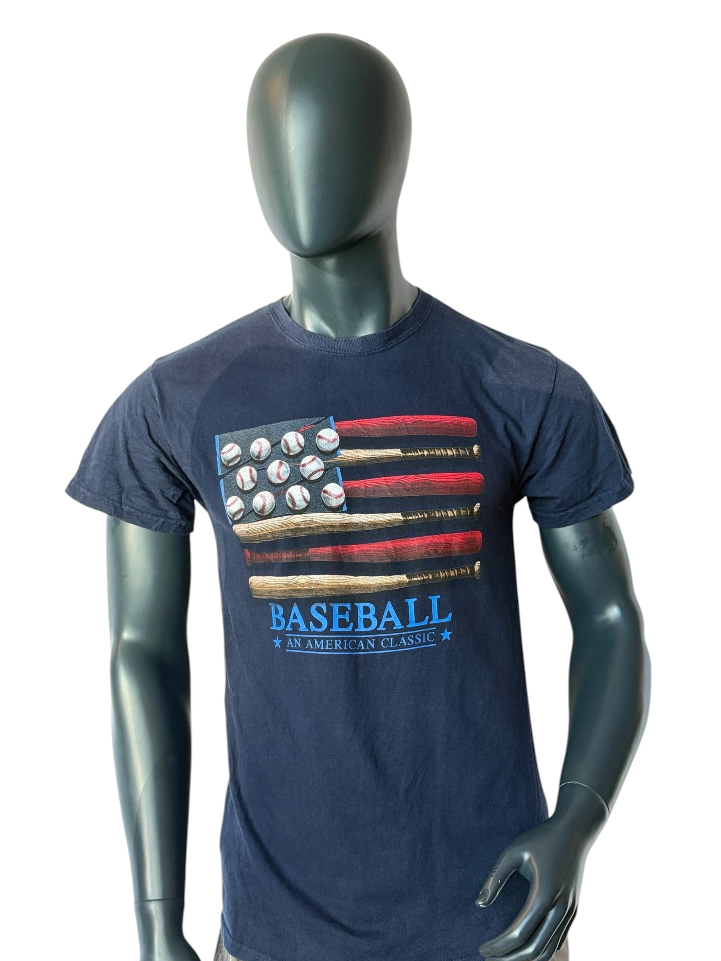 Vintage Baseball USA Flag T Shirt Navy Graphic Print Size M