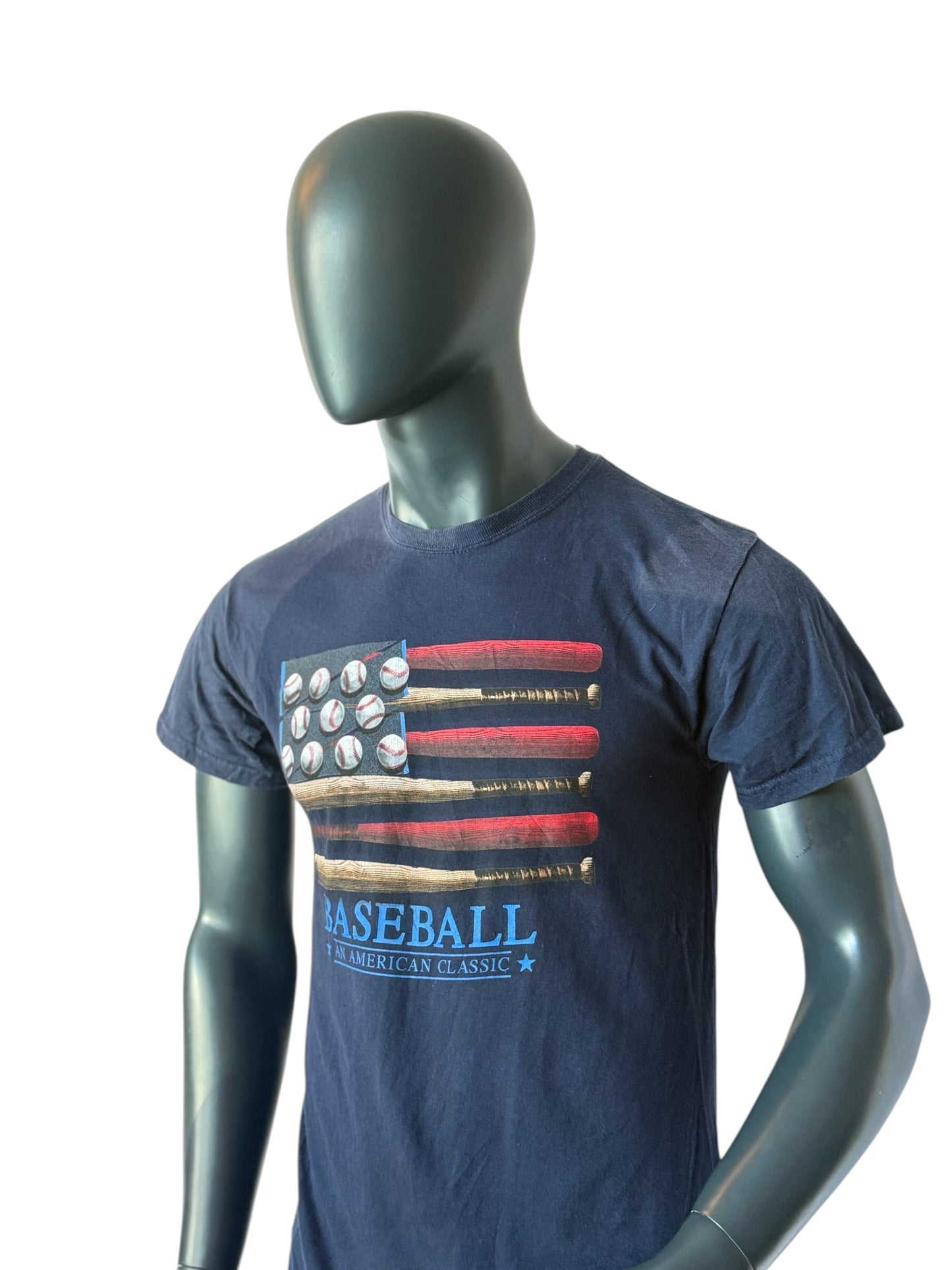 Vintage Baseball USA Flag T Shirt Navy Graphic Print Size M