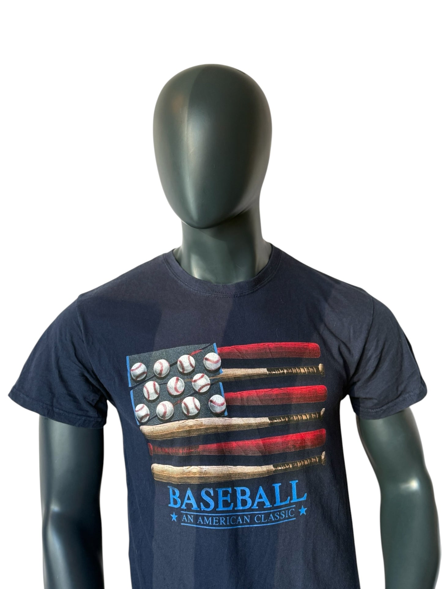 Vintage Baseball USA Flag T Shirt Navy Graphic Print Size M