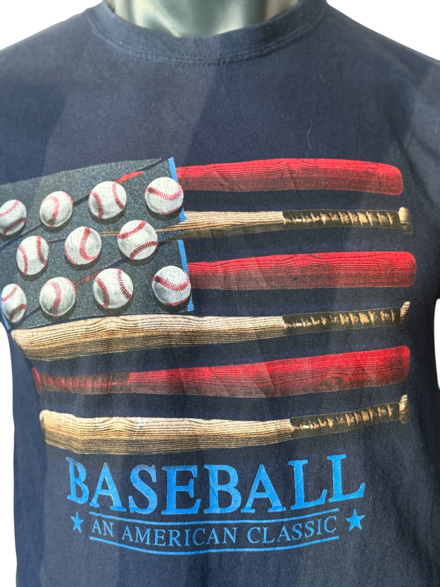 Vintage Baseball USA Flag T Shirt Navy Graphic Print Size M