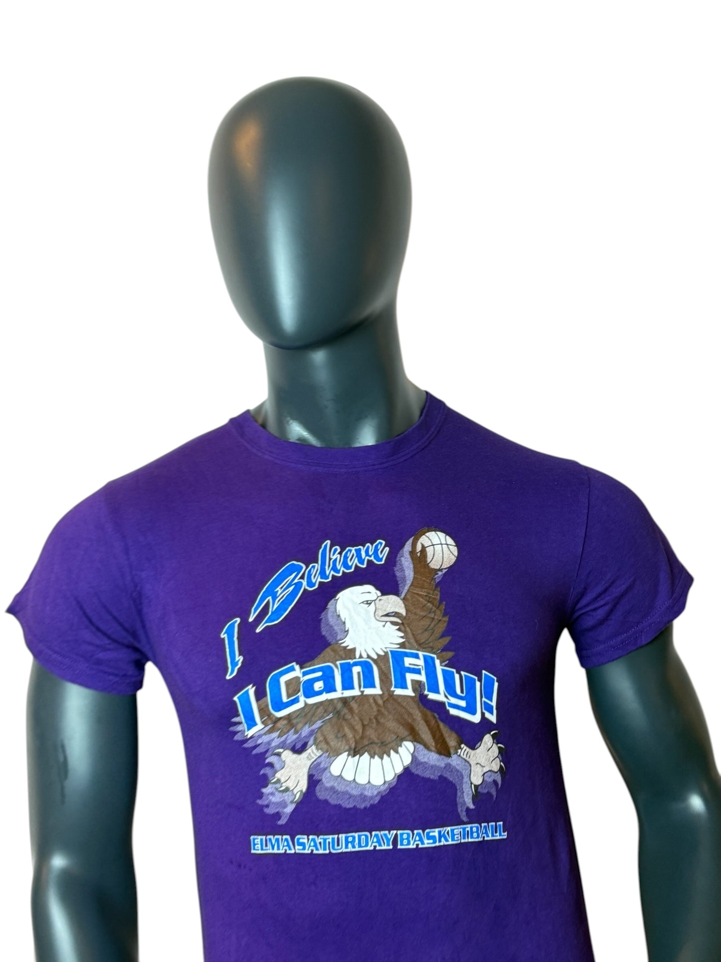 Vintage Elma Saturday Basketball Graphic Tee Purple Eagle Size M