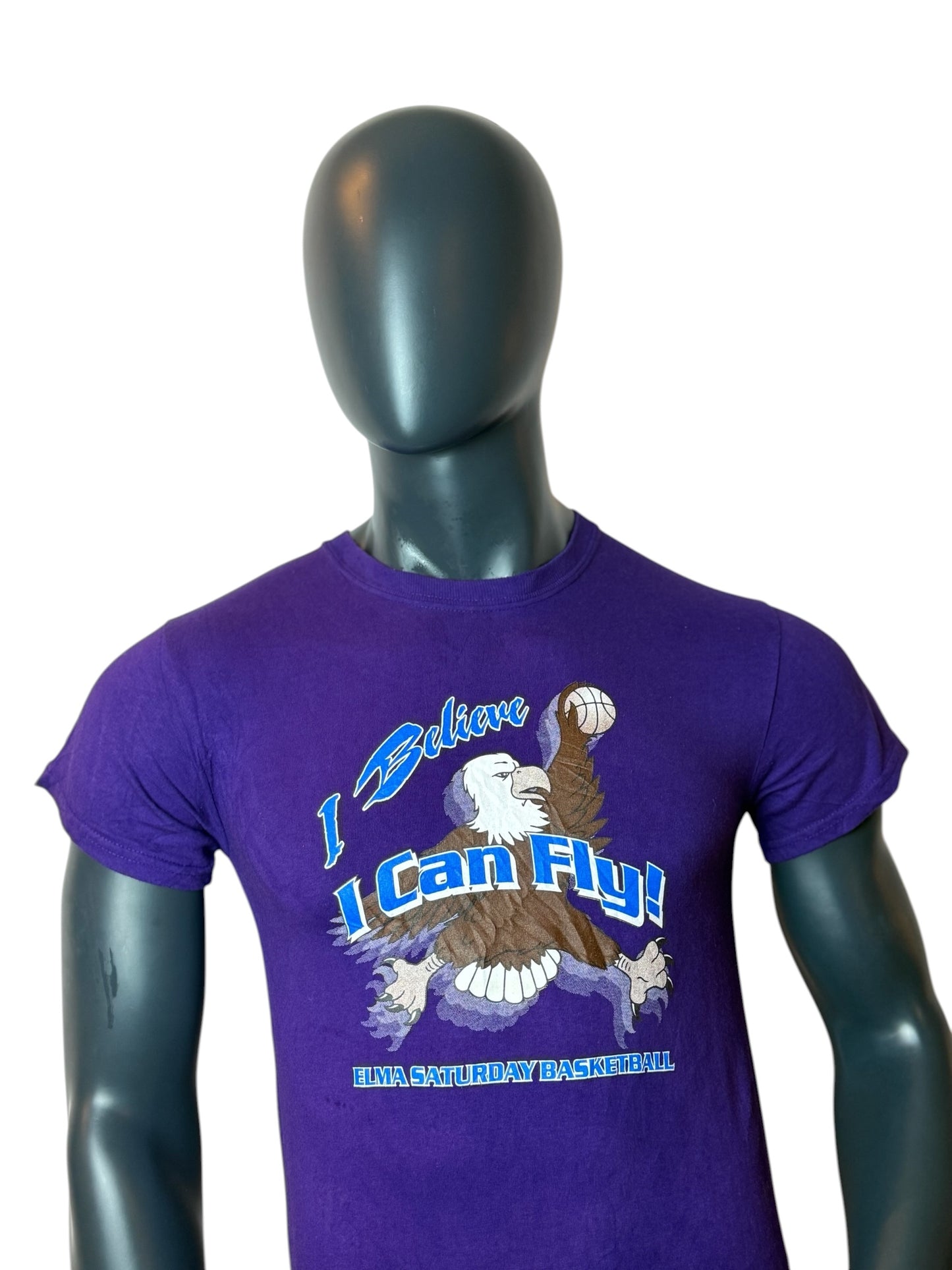 Vintage Elma Saturday Basketball Graphic Tee Purple Eagle Size M