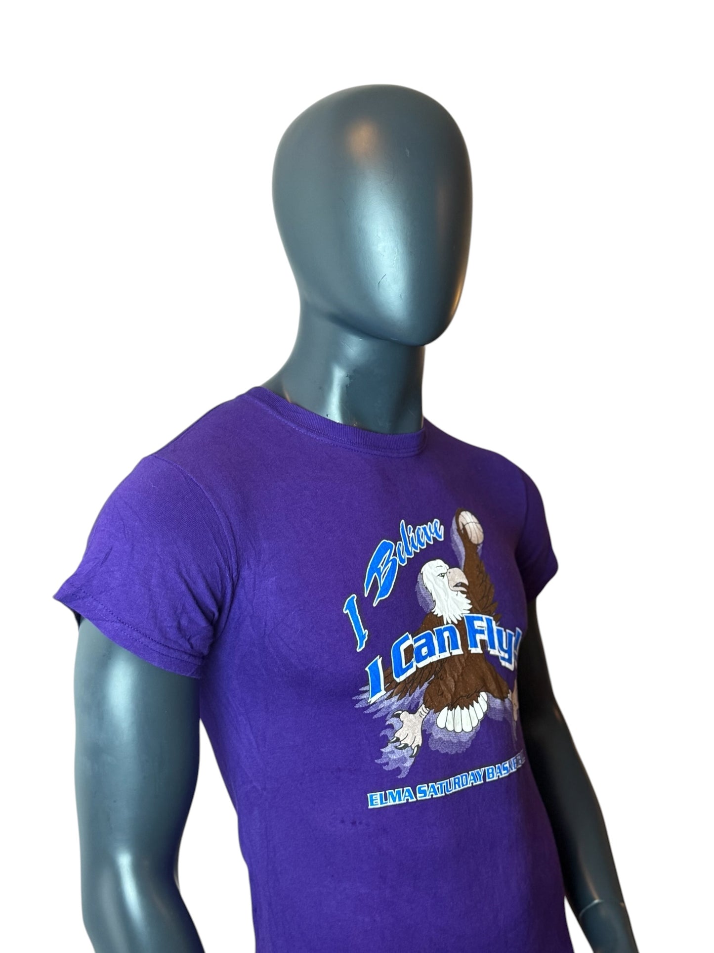 Vintage Elma Saturday Basketball Graphic Tee Purple Eagle Size M