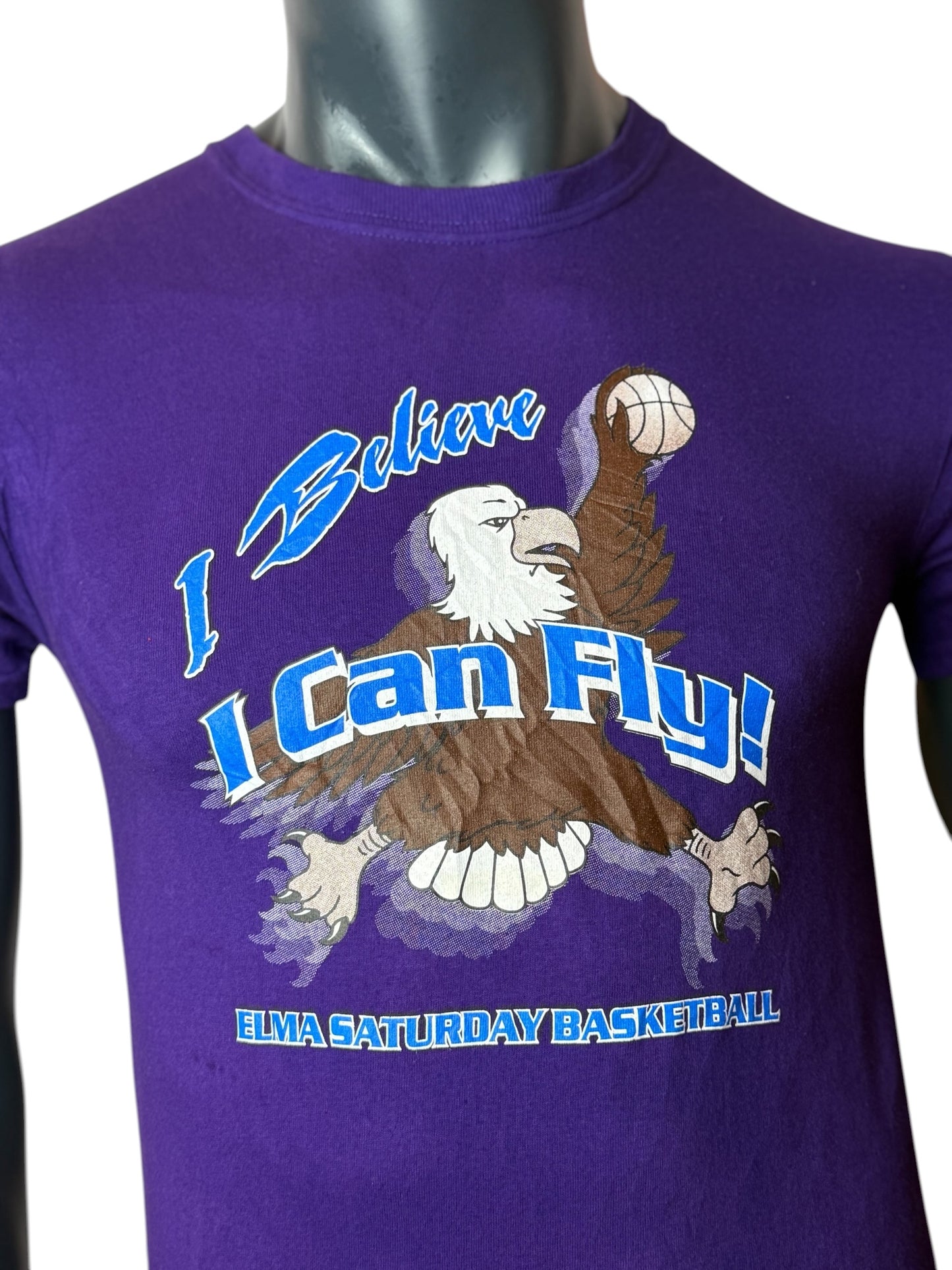 Vintage Elma Saturday Basketball Graphic Tee Purple Eagle Size M