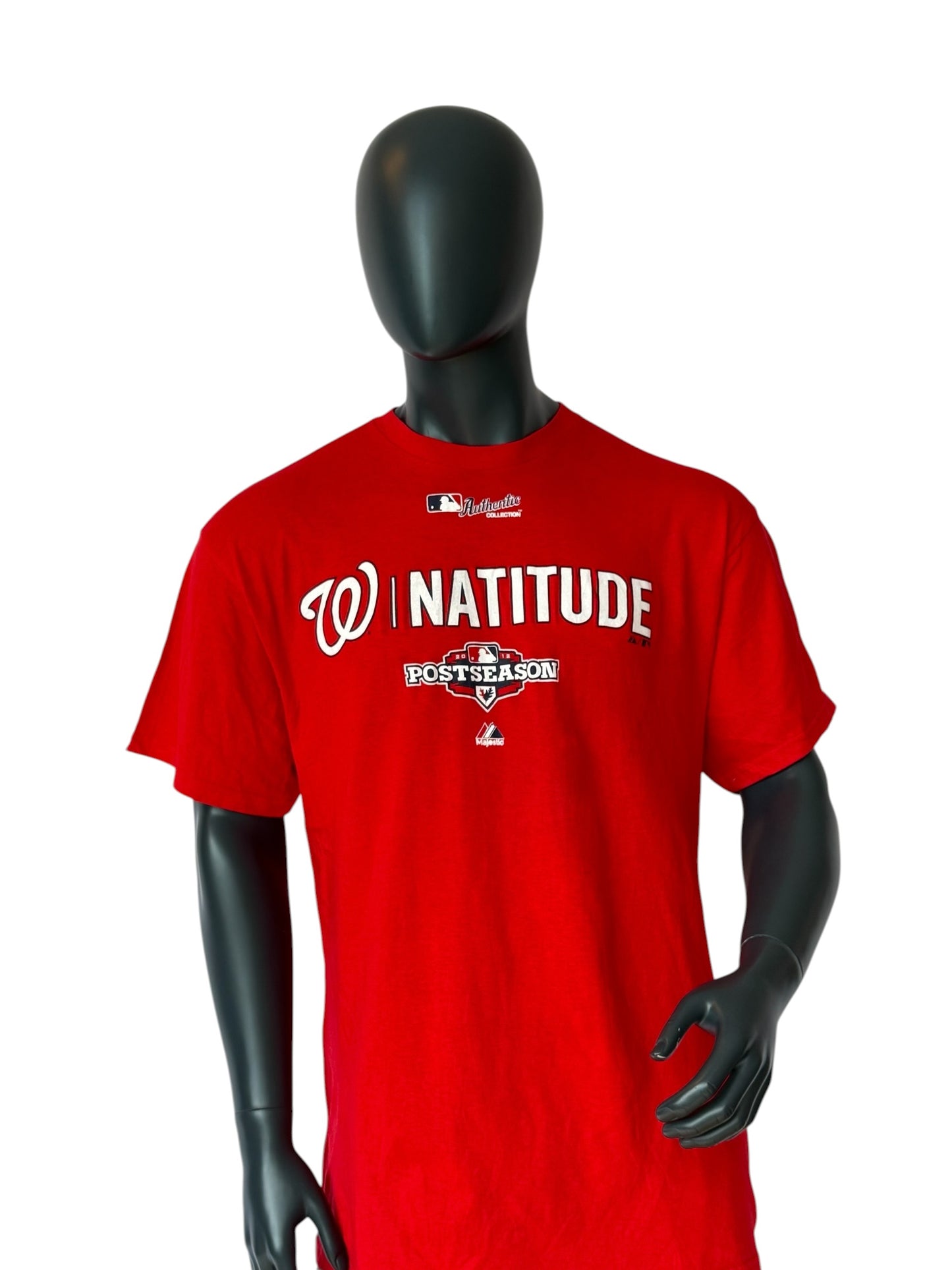Majestic Washington Nationals “Natitude” Postseason T Shirt Red Retro Vintage MLB Tee Size XL