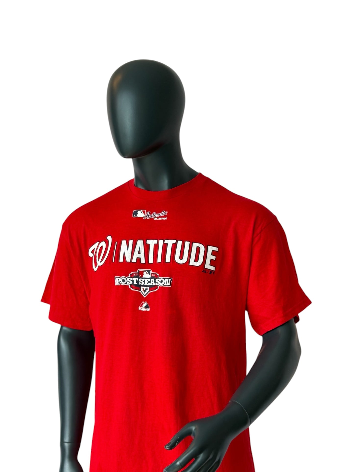 Majestic Washington Nationals “Natitude” Postseason T Shirt Red Retro Vintage MLB Tee Size XL