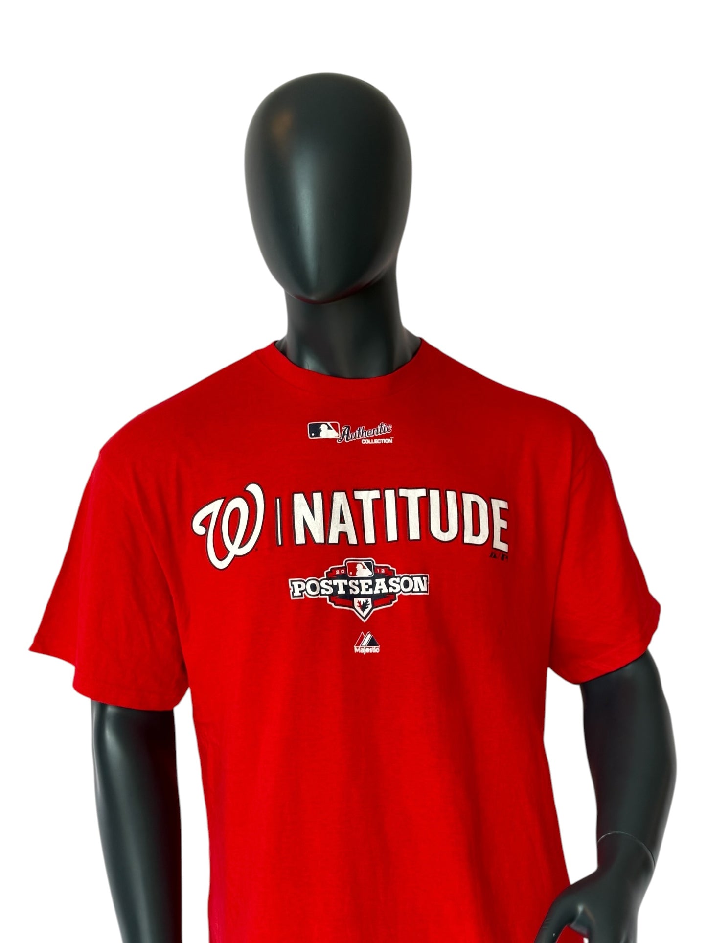 Majestic Washington Nationals “Natitude” Postseason T Shirt Red Retro Vintage MLB Tee Size XL