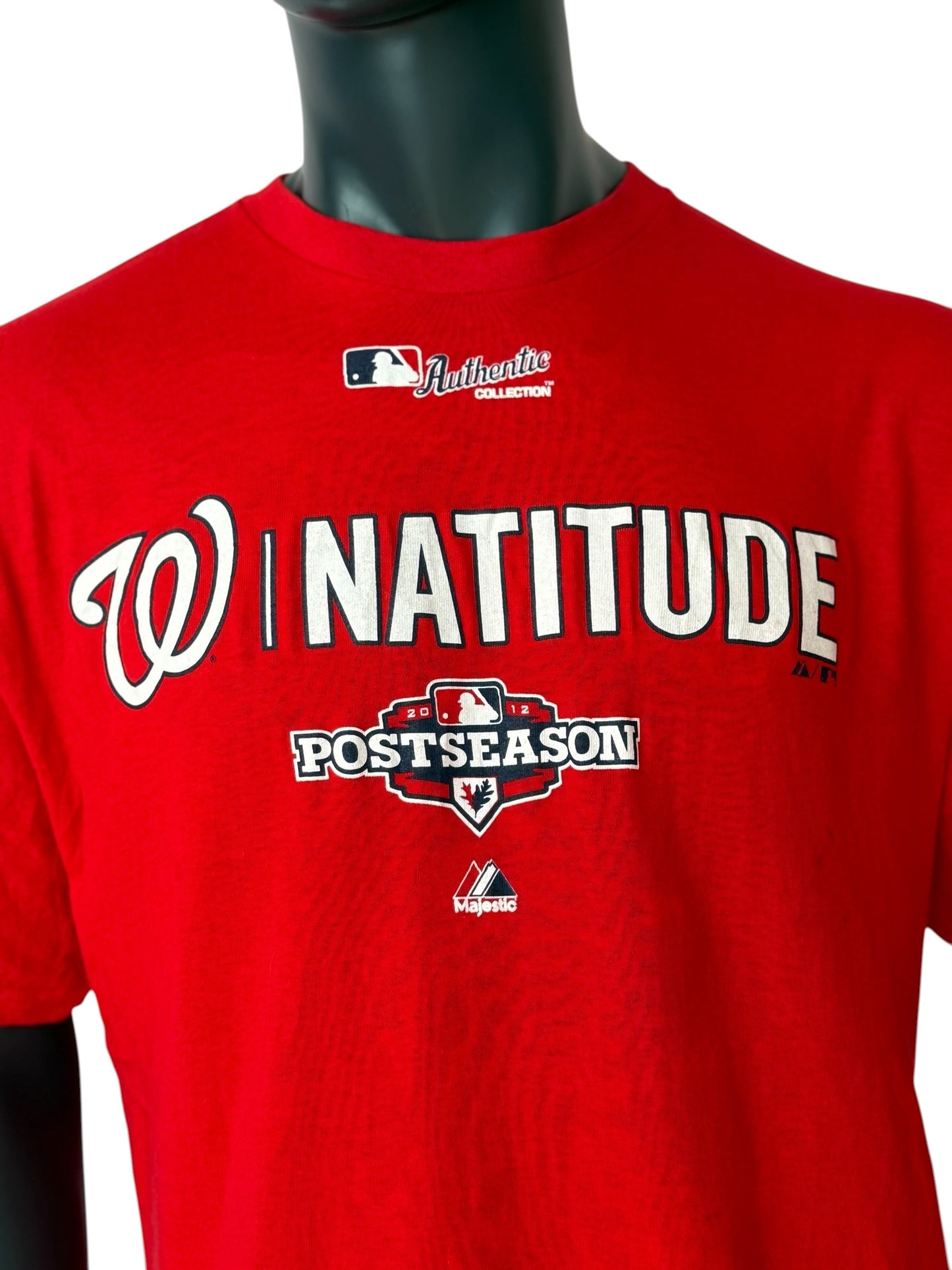 Majestic Washington Nationals “Natitude” Postseason T Shirt Red Retro Vintage MLB Tee Size XL