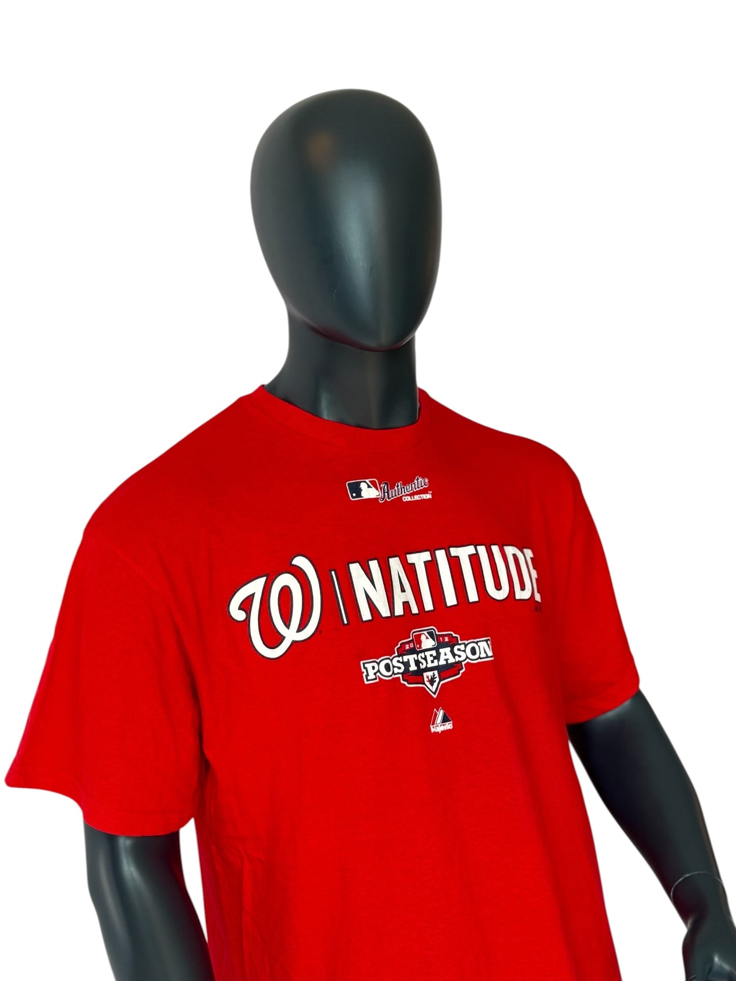 Majestic Washington Nationals “Natitude” Postseason T Shirt Red Retro Vintage MLB Tee Size XL