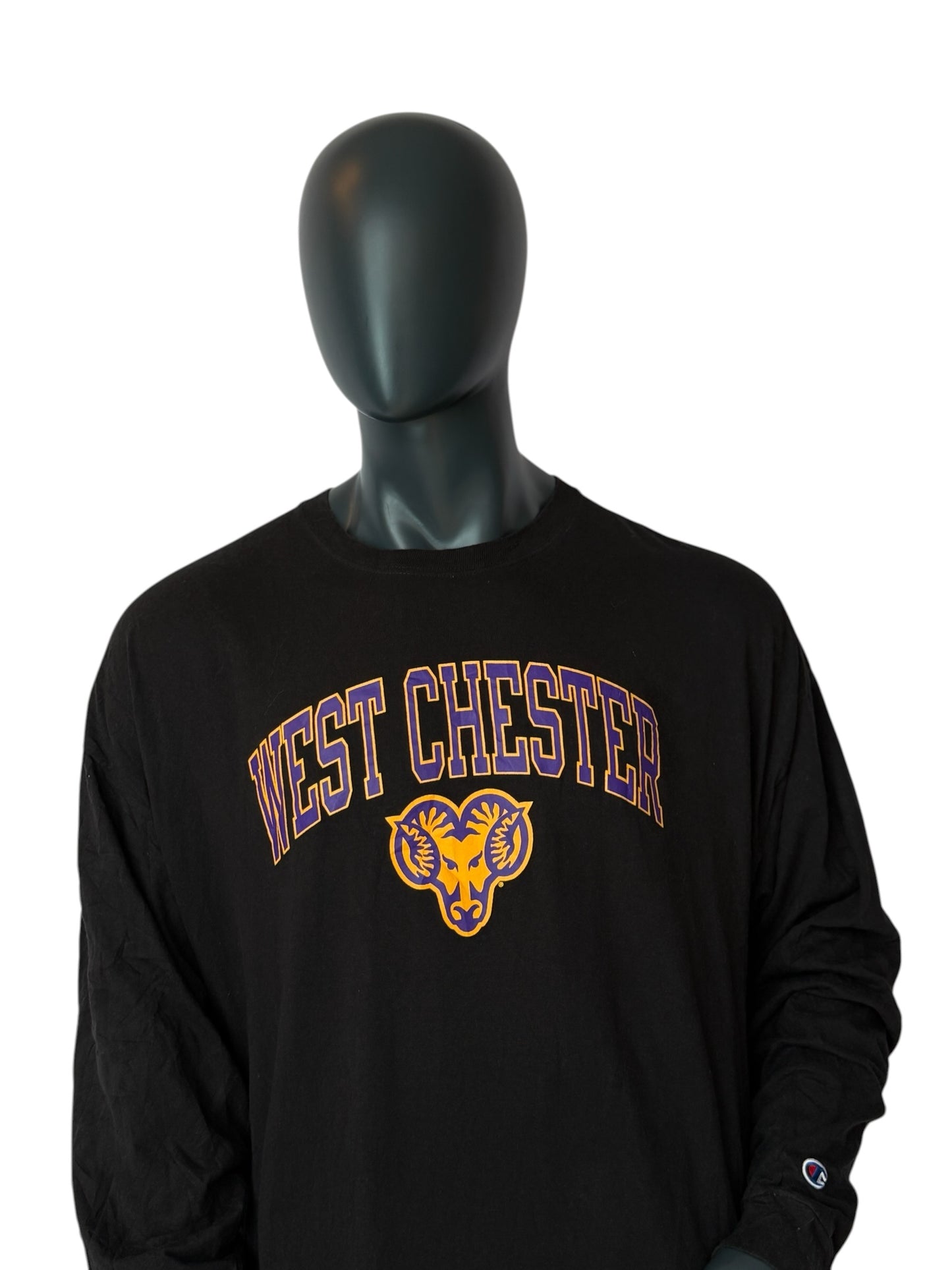 Champion West Chester Longsleeve T Shirt Vintage College Logo Black Oversized Tee Size 3XL