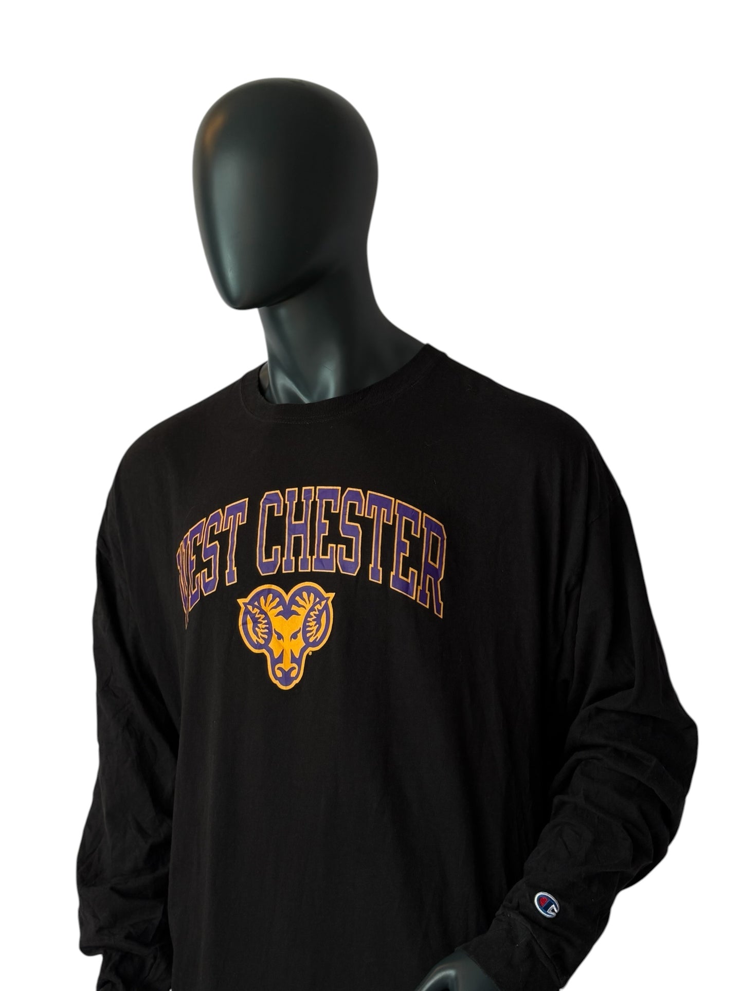 Champion West Chester Longsleeve T Shirt Vintage College Logo Black Oversized Tee Size 3XL