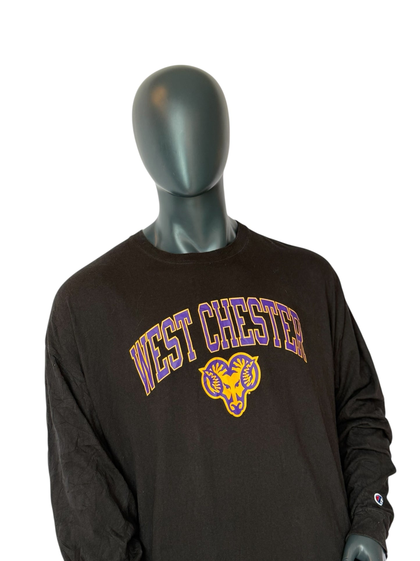 Champion West Chester Longsleeve T Shirt Vintage College Logo Black Oversized Tee Size 3XL
