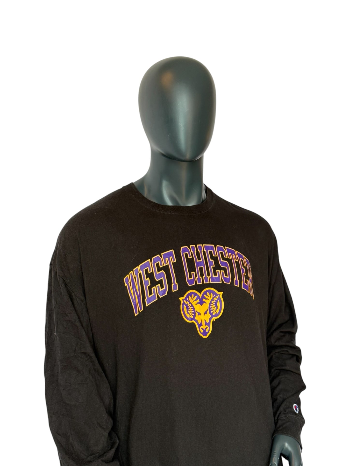 Champion West Chester Longsleeve T Shirt Vintage College Logo Black Oversized Tee Size 3XL
