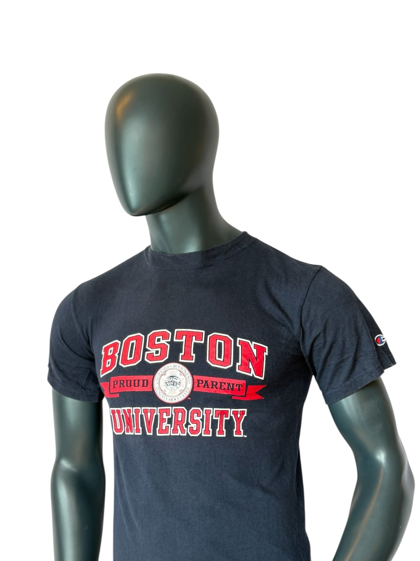 Champion Boston University T Shirt Vintage College Logo Navy Tee Size S